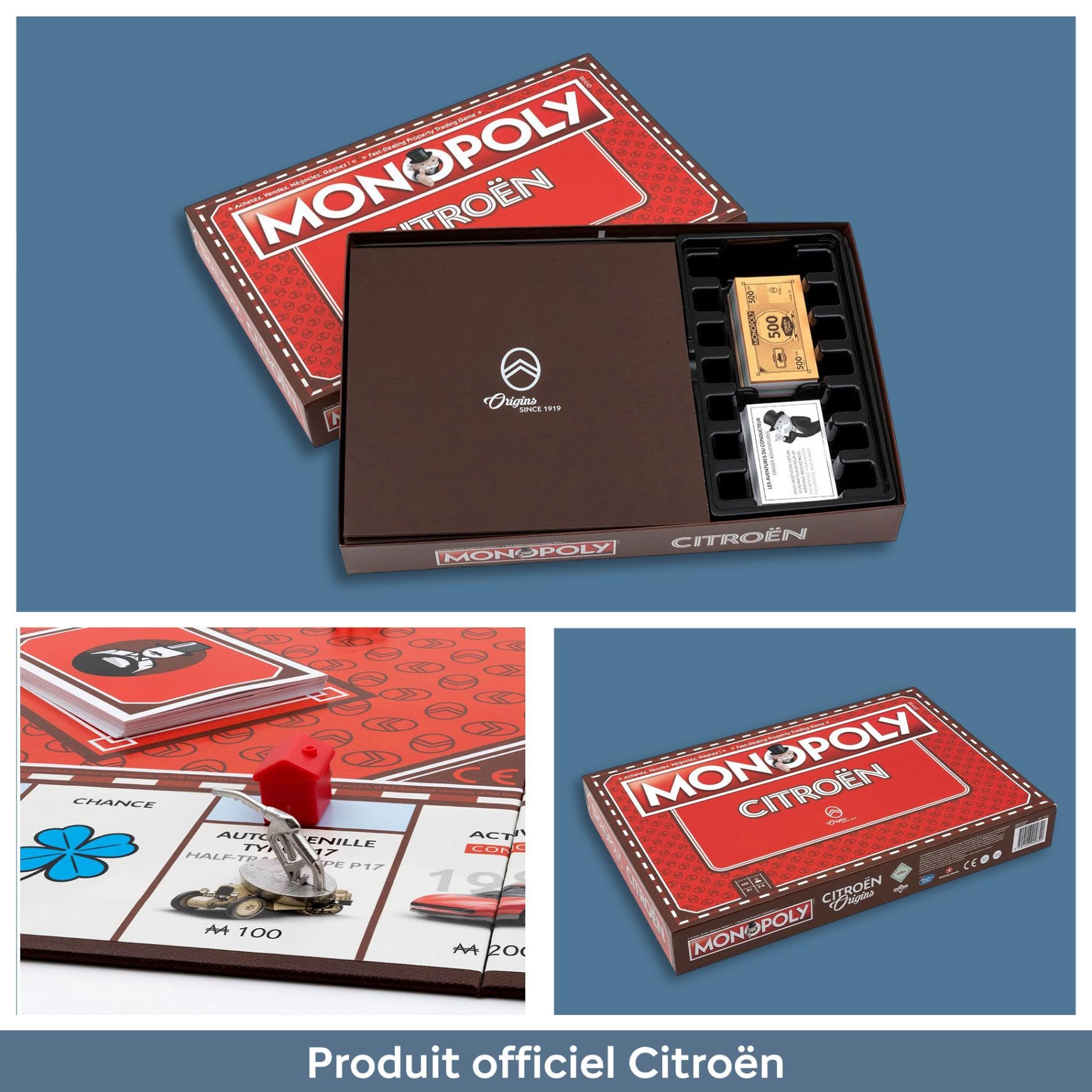 Citroën - Monopoly - Modèle Centenaire Édition Bilingue Français Anglais - Jeu de Société Collector Famille - Idée Cadeau pour Fans de Voitures - Produit Officiel de la Marque