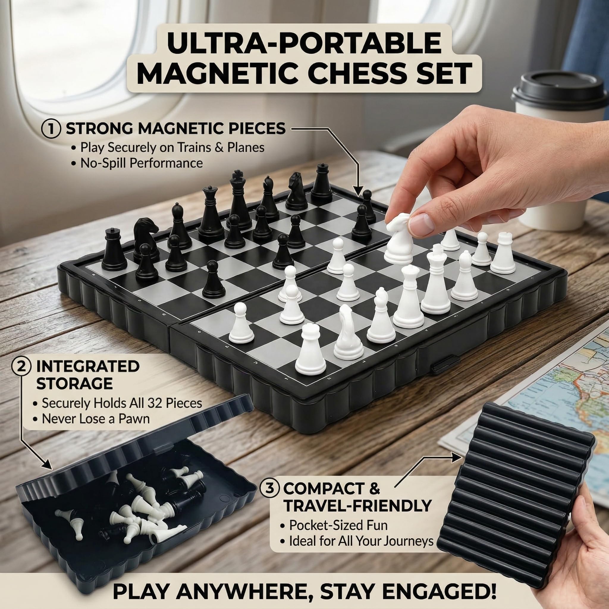 Magnetisches Schachspiel, faltbares Schachbrett, tragbares und faltbares Schachbrett-Set, magnetisches Reise-Schach, Mini-Schach, hochwertiges faltbares Schachbrett, ideal für Reisen