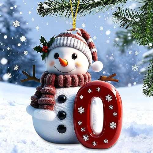 Miniatura 20 de Adornos de Navidad de muñeco de nieve, lindo árbol de Navidad plano decoración con letra personalizada, colgante personalizado, adorno de Navidad
