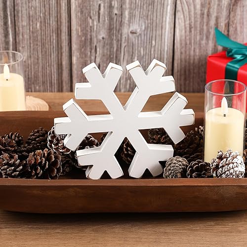 Miniatura 4 de Decoraciones de Navidad - 3 piezas de señales de bloque de copo de nieve de madera de invierno - Centros de mesa de copo de nieve de granja de