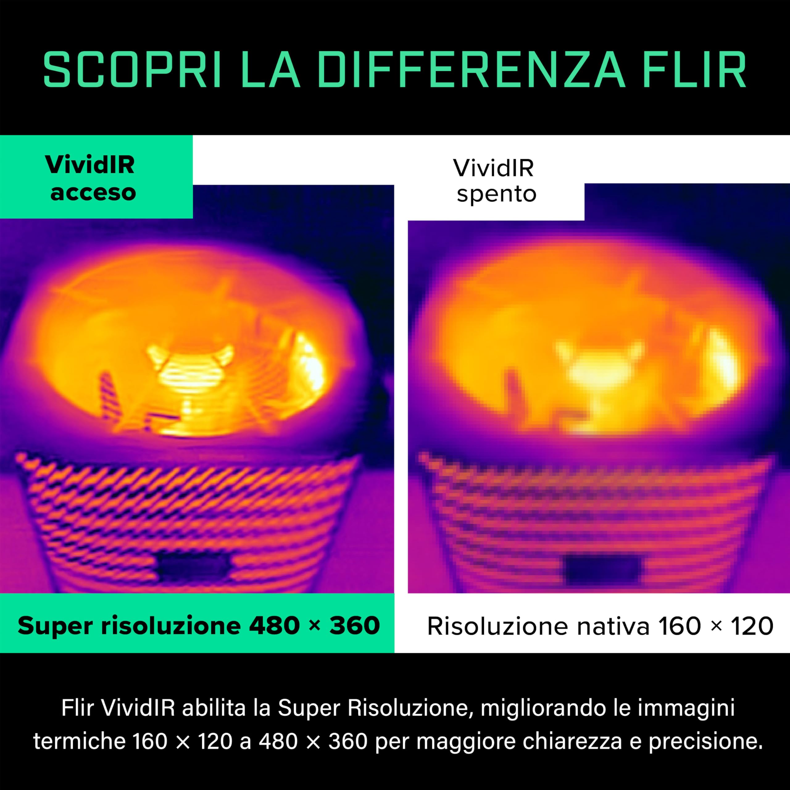 Flir One Pro - Termocamera Per Smartphone iOS (iPhone 14 E Precedenti Con Porta Lightning), Super Risoluzione 480x360 (IR Nativo 160x120)