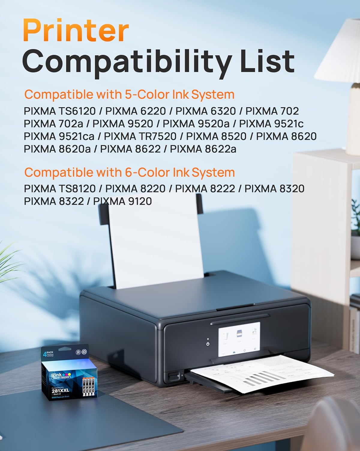 E-Z Ink Compatible Ink Cartridge Replacement for Canon 281 281XXL CLI-281XXL CLI-281 XXL Compatible with PIXMA TR7520 TR8520 TS6120 TS6220 TS6320 TS8120 TS9120 TS9521C TS702 Printer (4 Black)
