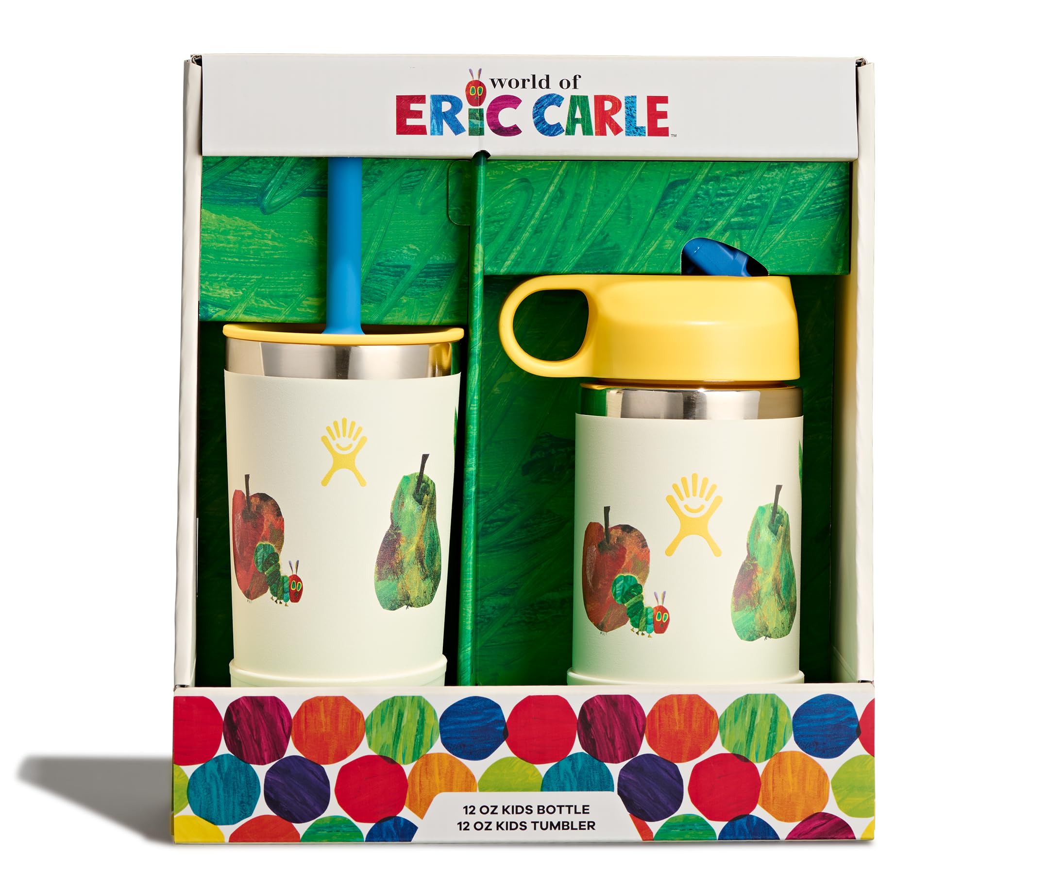 Hydro Flask Kids Water Bottle and Tumbler Bundle Set for School - Stainless Steel and Insulated with Straw Cap - 12 Oz World of Eric Carle™ Fruit