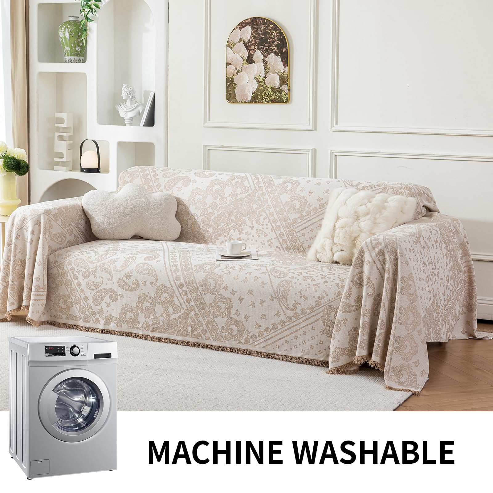 DeepDream Sofa Überzug 1/2/3/4 Sitzer, Chenille Sofaüberwurf Waschbar L Form Sektionssofa, Couch Überzug Sofa Überwurfdecke Futonbezug für Haustiere Kinder, 180 x 300cm, A Beige