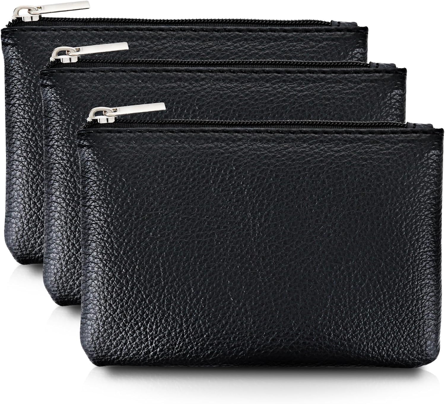Women Coin Bag Utility Double Layer PU Small Bag Zipper Pouch Coin Bag Card Bag Purse Bag Cash Bag Birthday Gift Christmas Gift for Women,Black Leather Coin Purses and Pouches with Zipper, 3 Pack-image-41