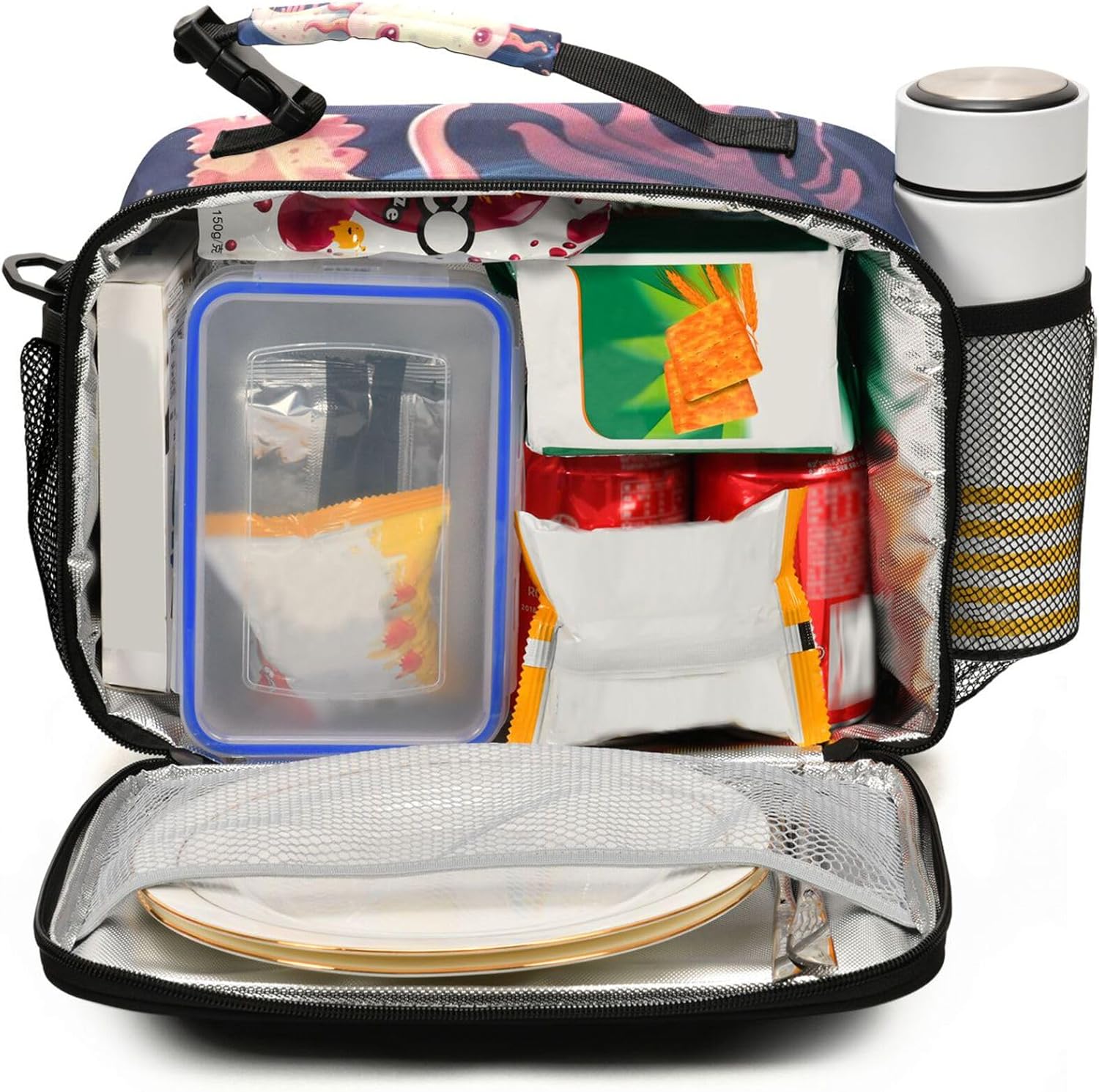 Custom Axolotl Pattern Lunch Bag Personalized Name Lunch Tote Bag Meal Prep Bag Food Container Insulated Lunch Box for Boys Girls Kids