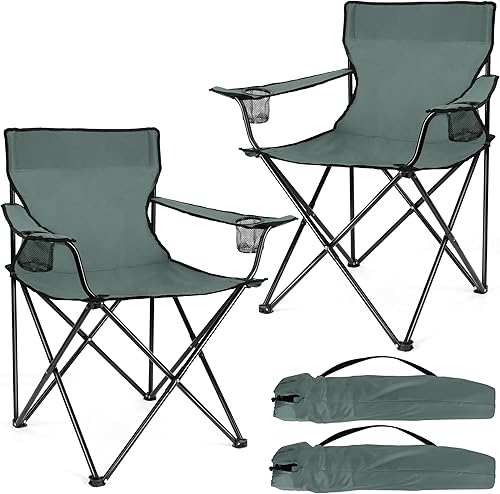 Miniatura 11 de Joyfair Silla de camping portátil, sillas plegables para césped al aire libre para adultos, sillas plegables grandes resistentes para playa, pesca,