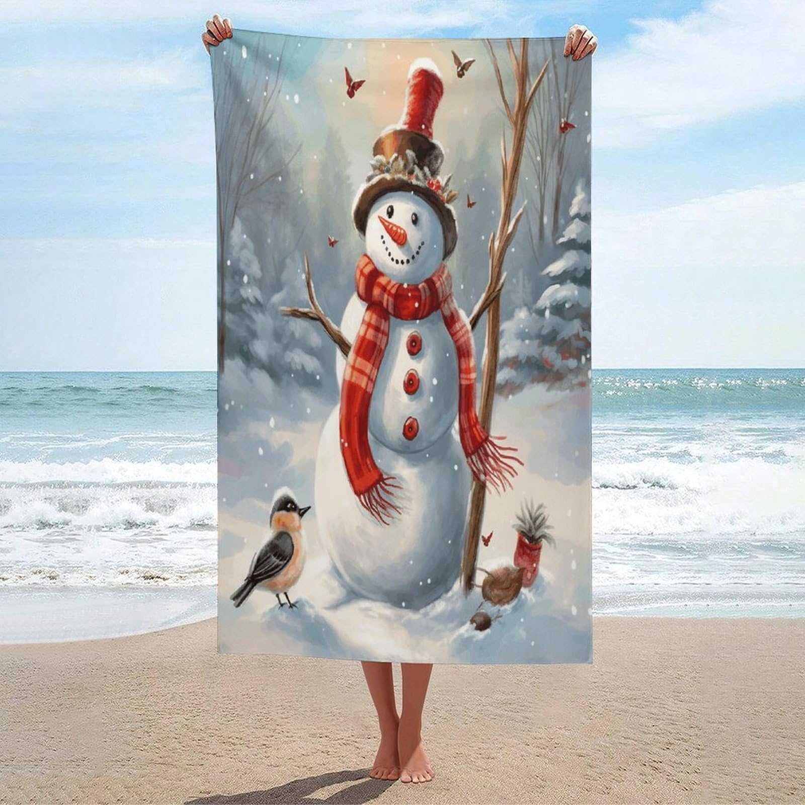 Adfgyerh Unisex Style Snowman Christmas Bath Towels Beach Towel Lightweight Quick Dry, Bath Towel For Travel Sports Pool Swimming Bath Camping Yoga Adults130x80cm
