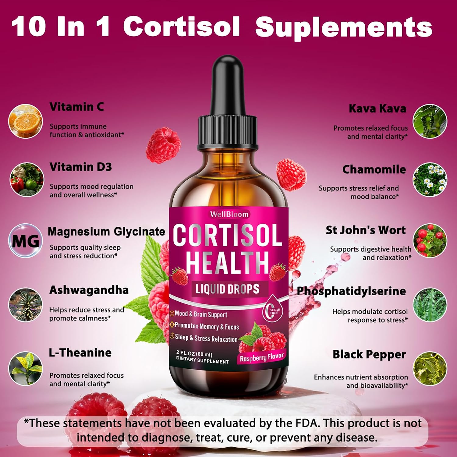 Cortisol Supplements for Women & Men with Magnesium Glycinate, Ashwagandha, L-Theanine - Supports Stress Relief, Sleep & Heart Health, Nerves, Muscles - 2 Packs