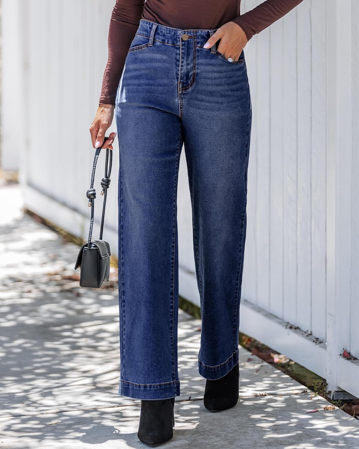 GRAPENT Wide Leg Jeans Woman High Waisted Trendy Stretchy Denim Pants Classic Trouser Jeans with Slash Pockets - Image 3