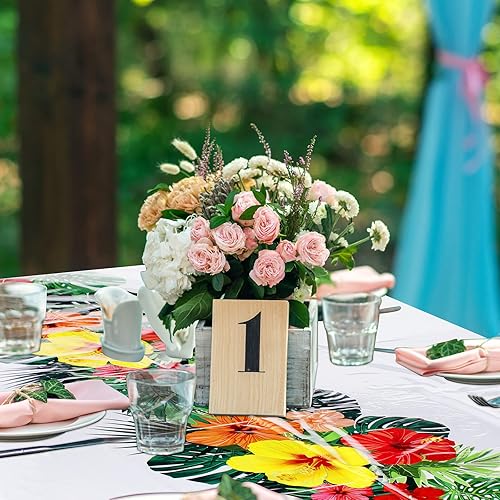 Miniatura 4 de Irenare 6 hojas de manteles hawaianos Luau para decoración de fiestas, 54 x 108 pulgadas, mantel de plástico rectangular desechable con hojas de