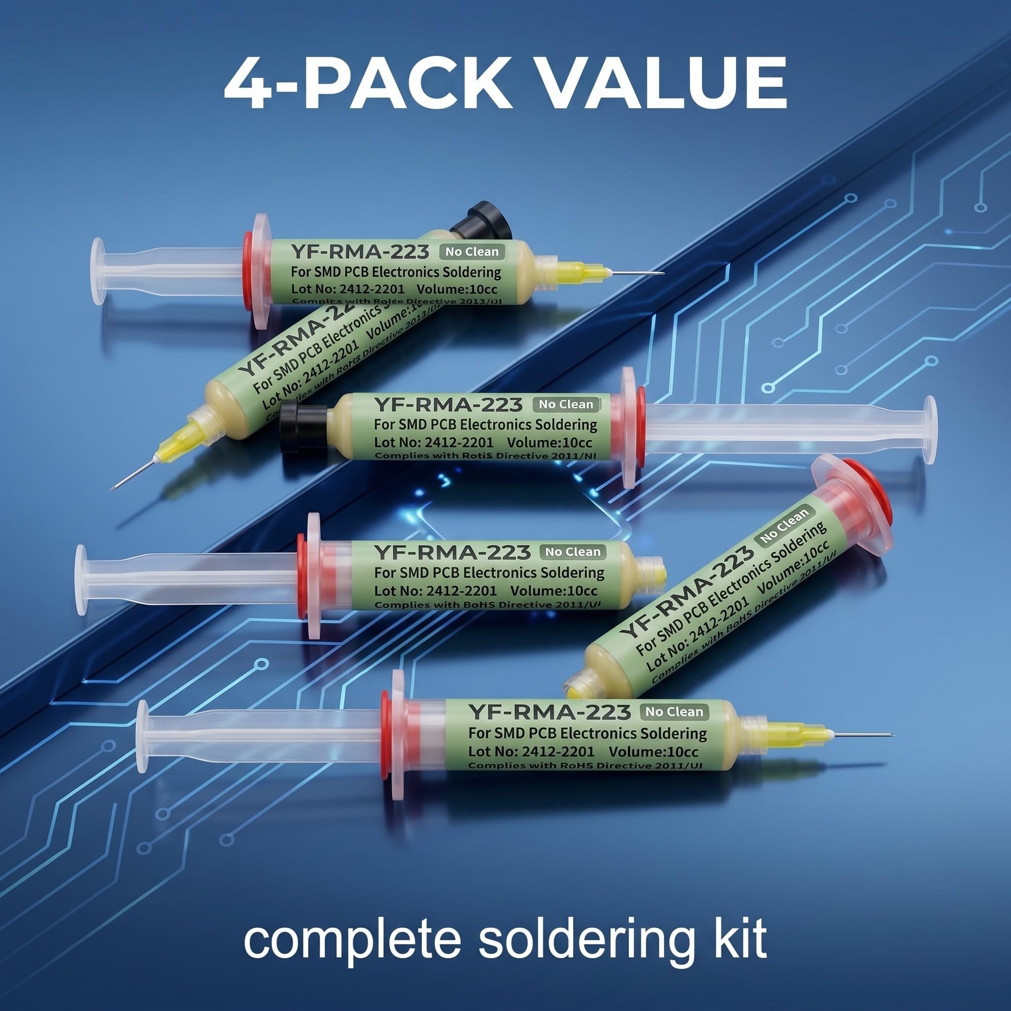 4 Pezzi Pasta Saldante Flussante RMA-223, 20g per Siringa con Ago e Pistone, Flussante per Saldatura Professionale per SMD BGA PCB Rilavorazione e Riparazione Elettronica