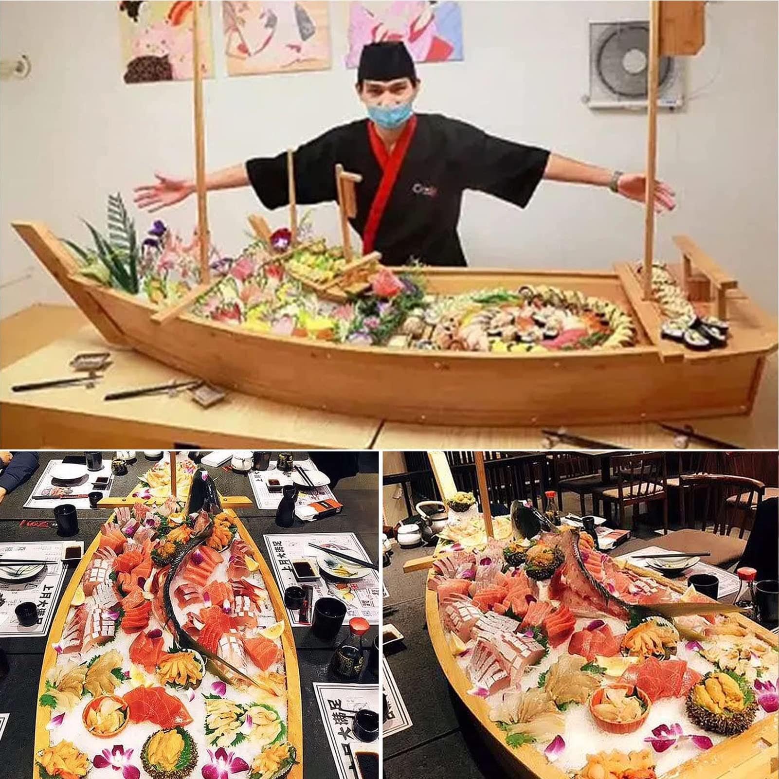 Bateau à Sushi Japonais en Bambou, Plateau De Service, Assiette à Sushi Sashimi, en Forme De Bateau, RéCipient à Saumon Et Fruits Mer, pour Restaurant/Assiette Maison