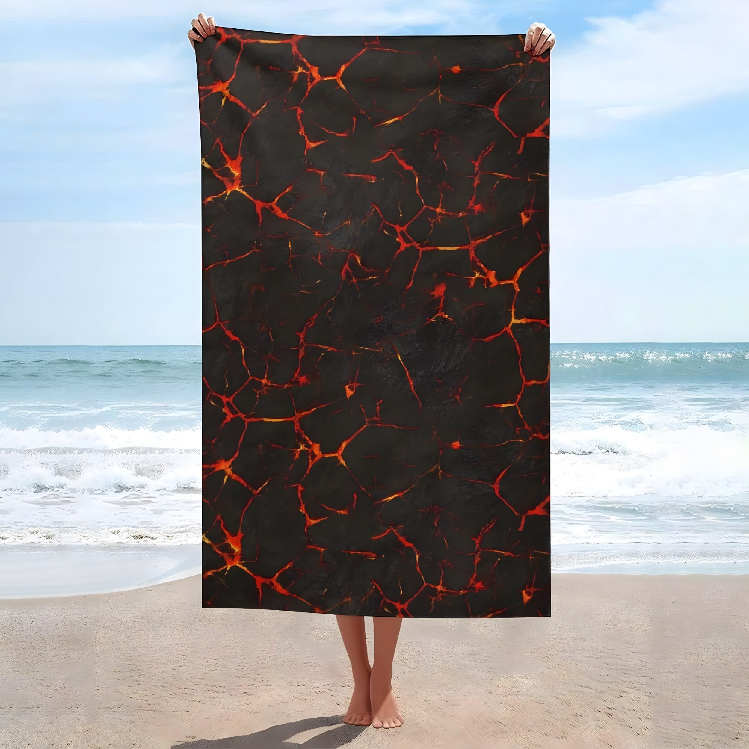 YZQGLHP Flames Microfibre Beach Towel Lines Beach Bath Towel Quick Drying, Lightweight, Sand-Free, Durable, for Pool, Gym, Camping, Travel Towel 70x130cm