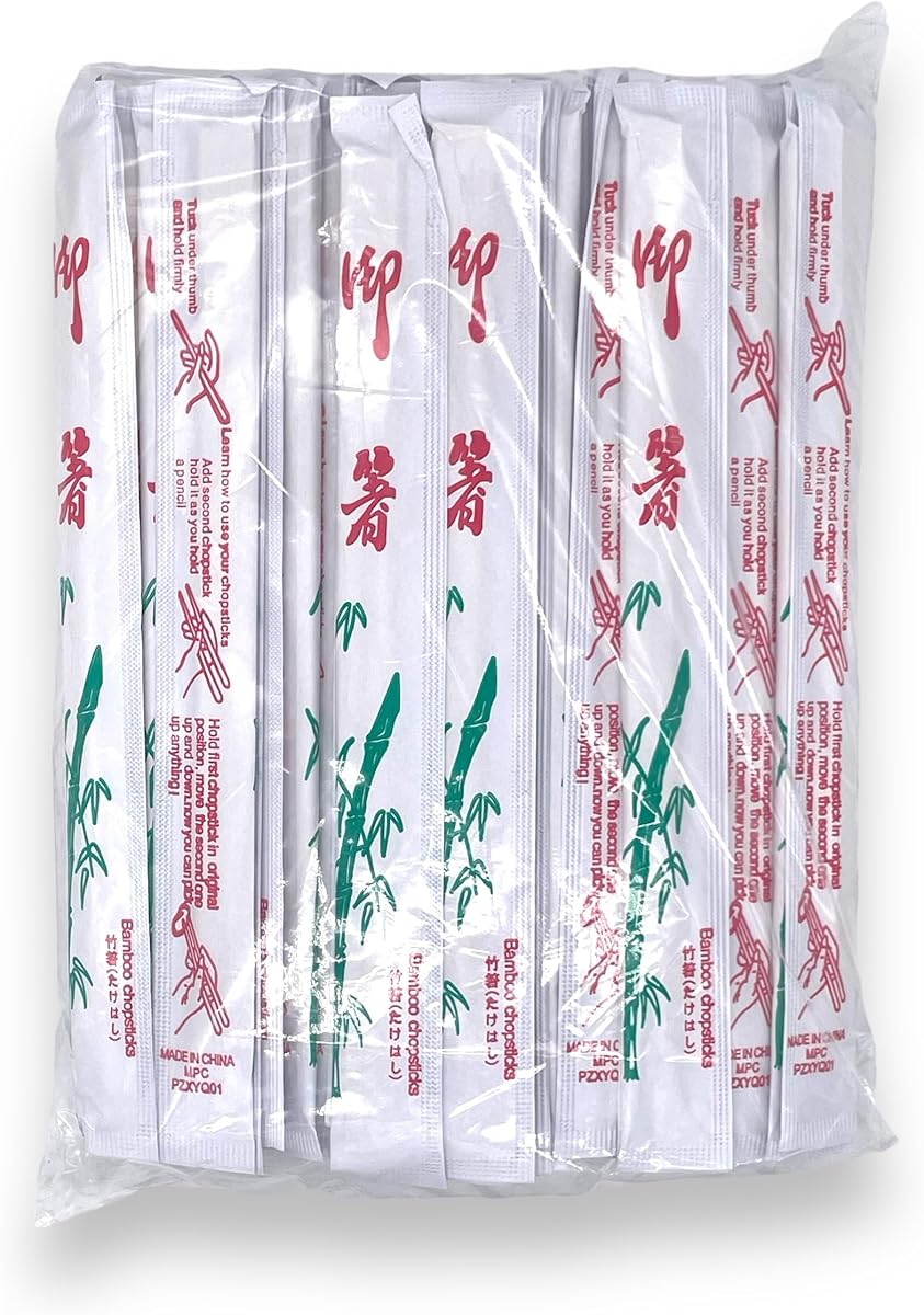 Chinese Bamboo Disposable Chopsticks - Pack of 100 Pairs, 9" long, Has Directions on the Back of Each Pair! Great for Everyone and Food Service Customers!