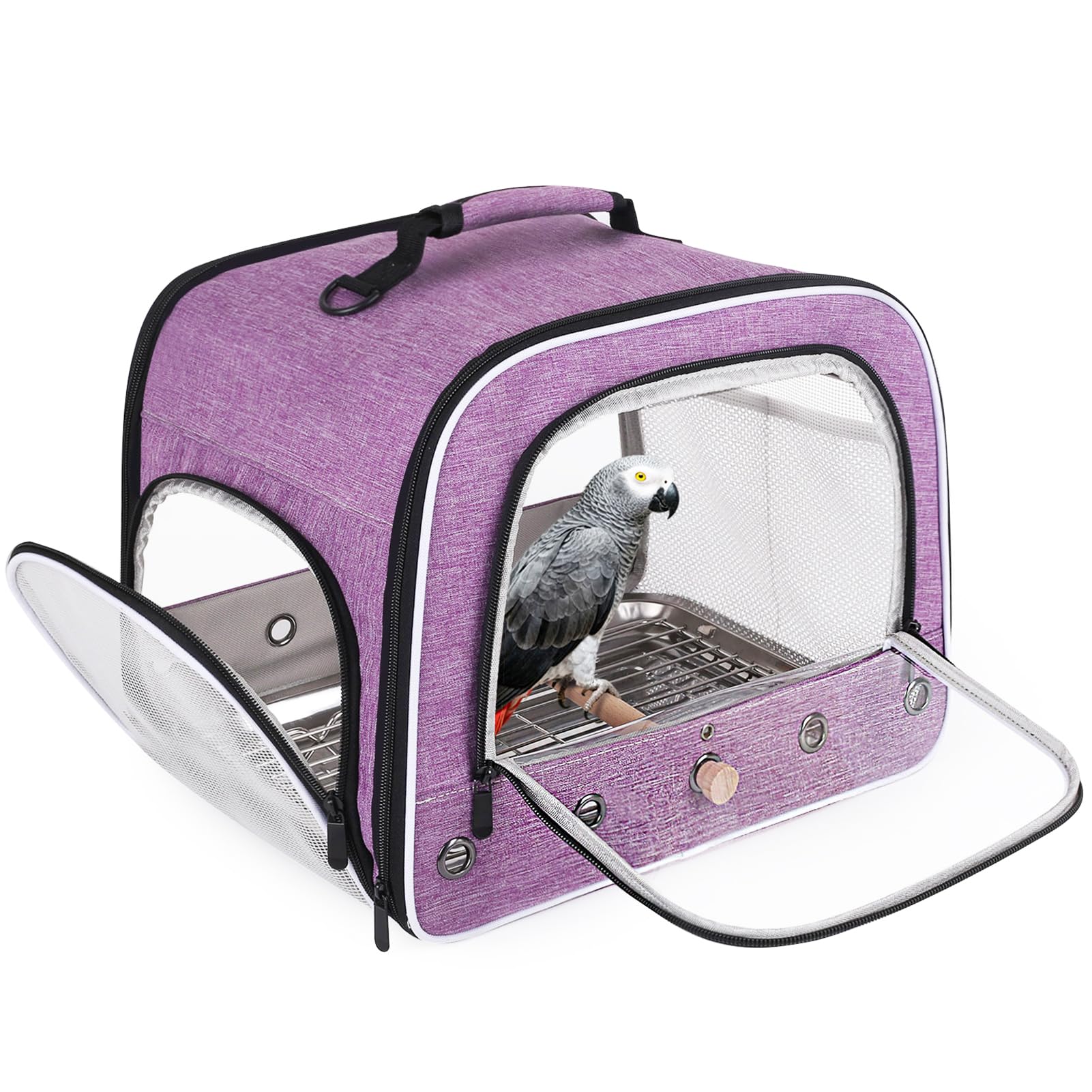 halinfer Bird Travel Carrier Cage for Large Size Parrot, Portable Bag with Metal Tray and Grid to Carry and Transport Medium and Large Birds Like African Grey, Long Tail Cockatiel and Parrot