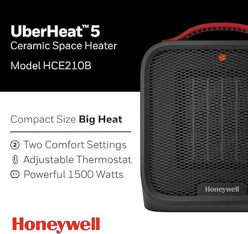Miniatura 2 de Honeywell UberHeat 5 Calentador de espacio portátil de cerámica de 1500 W. Calentador de espacio interior para habitaciones pequeñas, dormitorios