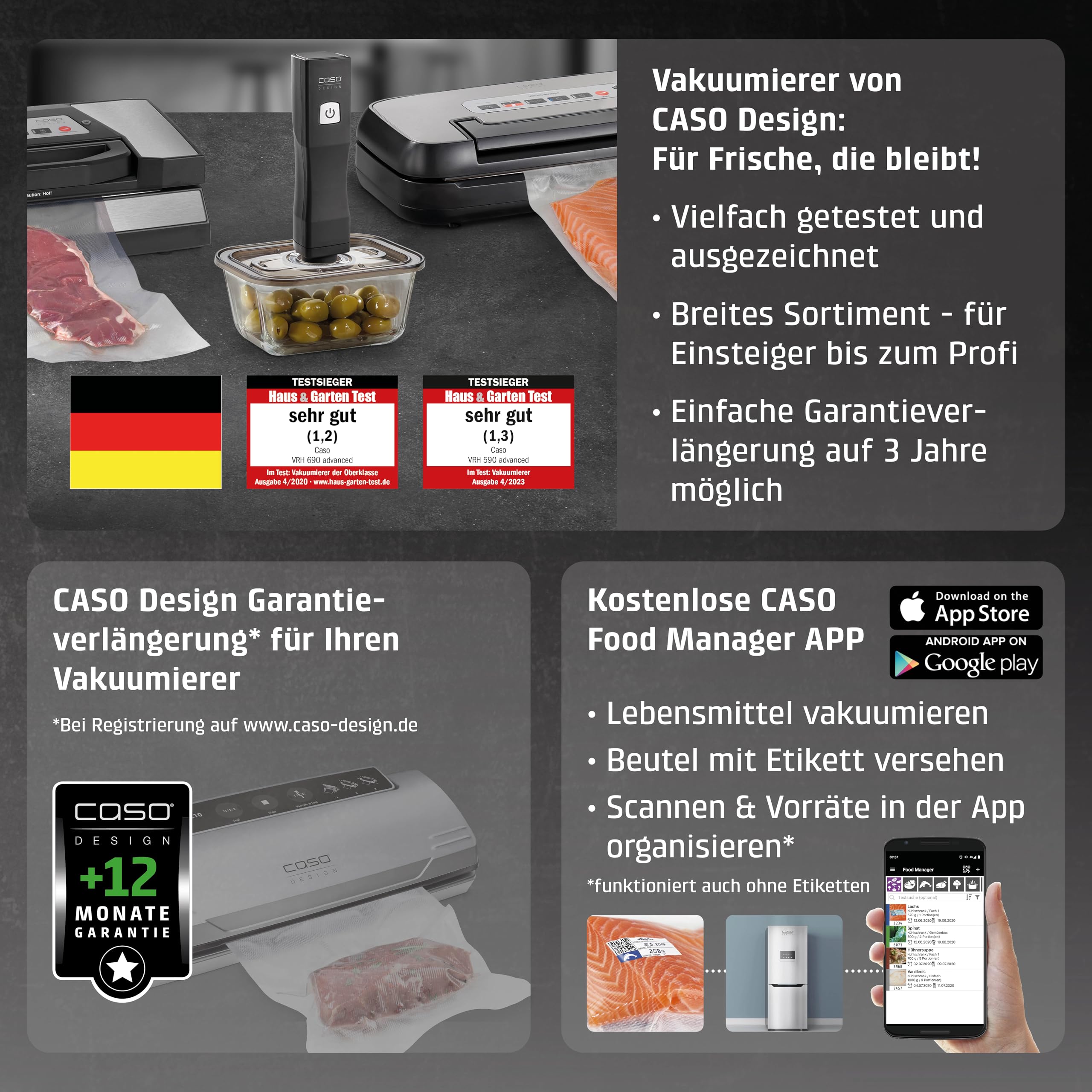 Caso VacuChef 40 - Kammervakuumierer Aus Edelstahl, 3L Vakuumkammer 70 Liter/Minute, Doppelte SchweiÃŸnaht, Einstellbare Vakuum- Und SchweiÃŸzeit, 1417