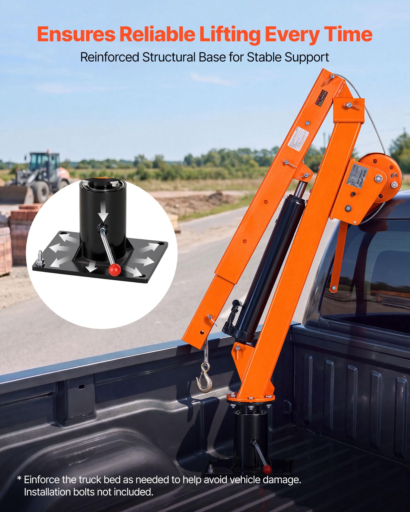 VEVOR Pickup Kran mit 907,2kg Tragkraft, Manueller Ladekran Inkl. Handwinde & 12t Hydraulikpumpe, Hebekran mit Teleskopausleger & 360° Drehkranz, Hebezeug aus Kohlenstoffstahl für Pick-up LKW Anhänger