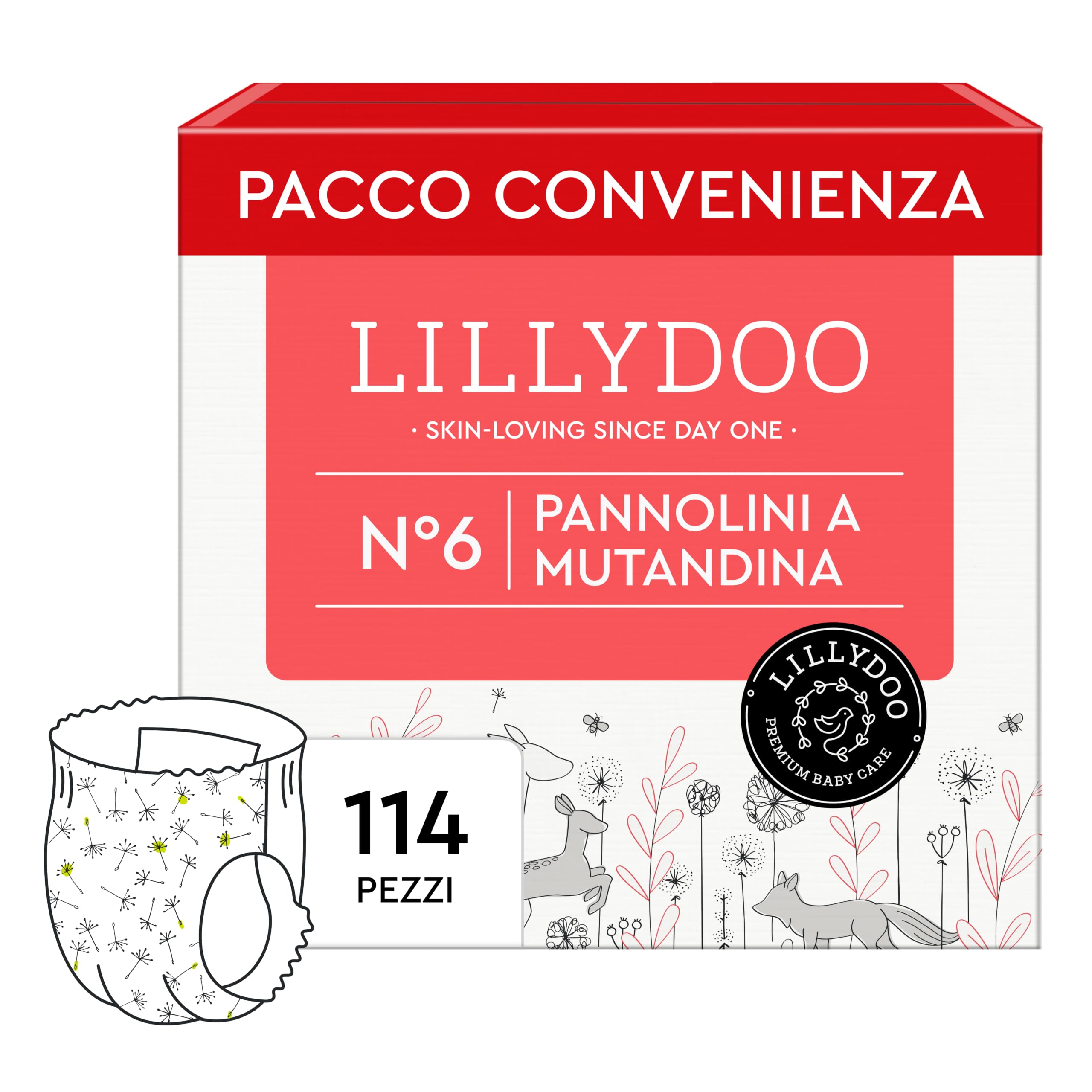 Pannolini a mutandina LILLYDOO, taglia 6 (13+ kg), 114 pz | Delicati sulla pelle, con tasche per pipì e pupù, 0% profumi e lozioni, dermatologicamente testati: sicurezza ad ogni cambio
