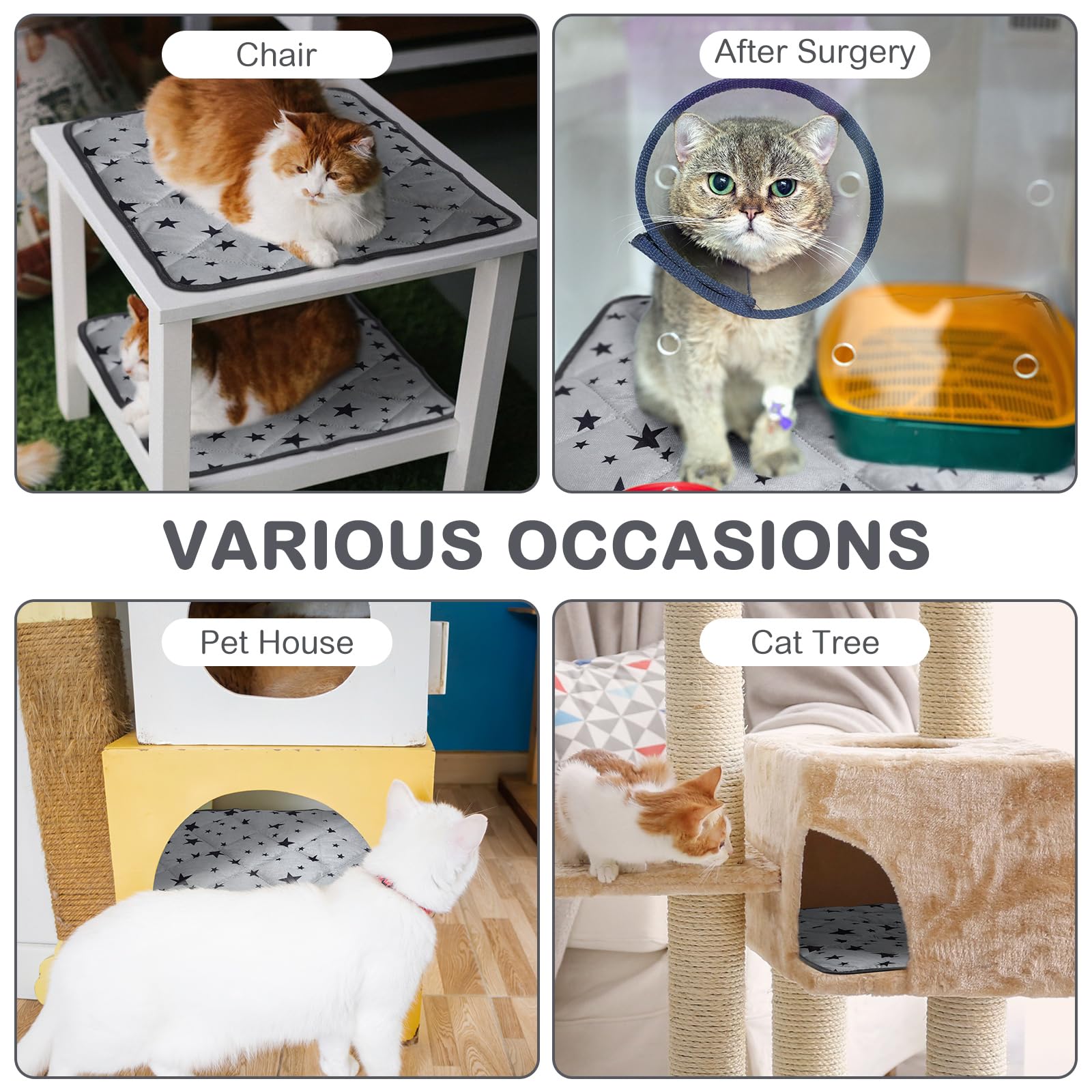Namalu 4 Pack Self Warming Cat Bed Self Heating Cat Mat Star Pattern Soft Dog Crate Pad Thermal Pet Mat Anti Slip Kennel Washable Dog Warming Bed for Outdoor Indoor(18 x 18 Inch,Square) - Image 4