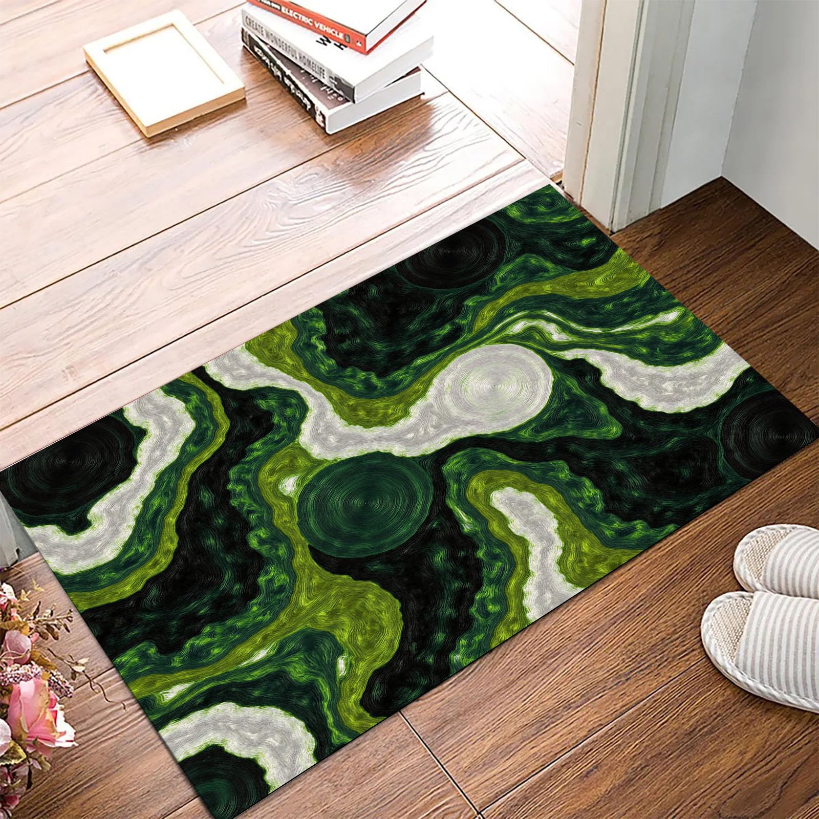 Paillasson Entree Interieur et Exterieur 80x120cm - Tapis Rétro Abstrait antidérapant - Tapis en flanelle résistant et Absorbant la saleté - Lavable en Machine - Cercles Abstraits Concentriques