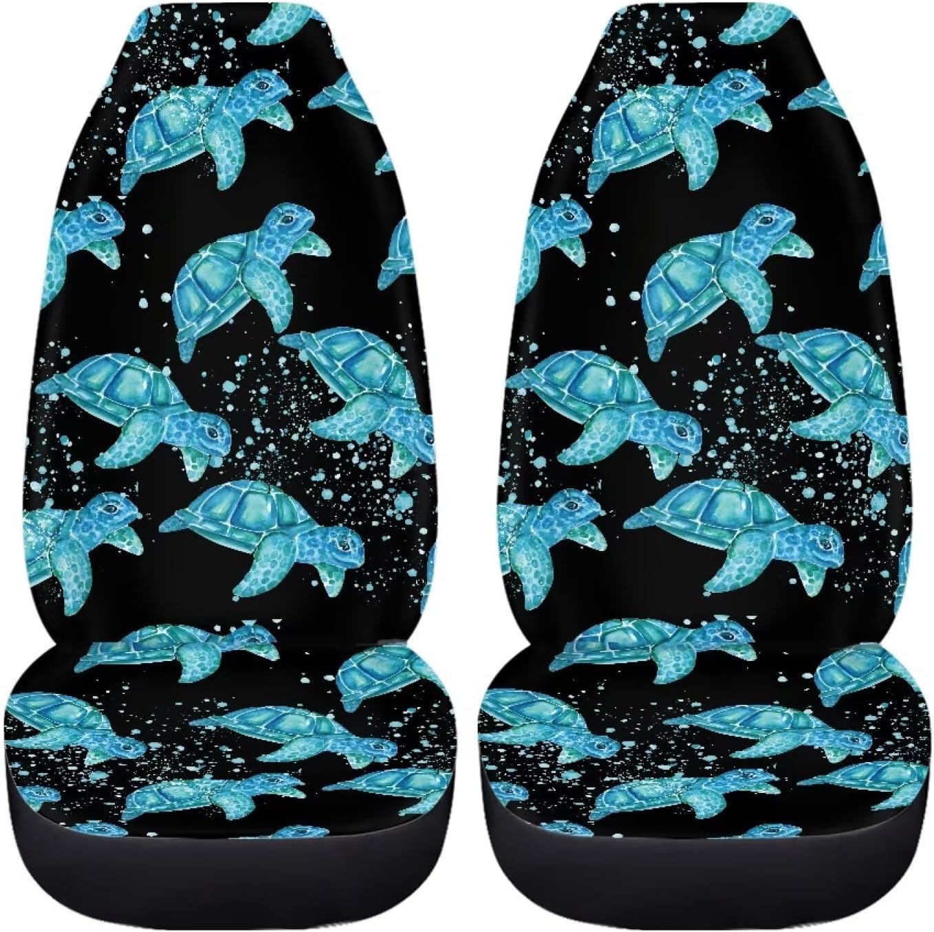 HUGS IDEA Blue Sea Turtle Automotive Seat Covers Full Set of 2 Car Seat Cushion Protectors Car Accessories Fits Most Vehicles, SUV, Truck