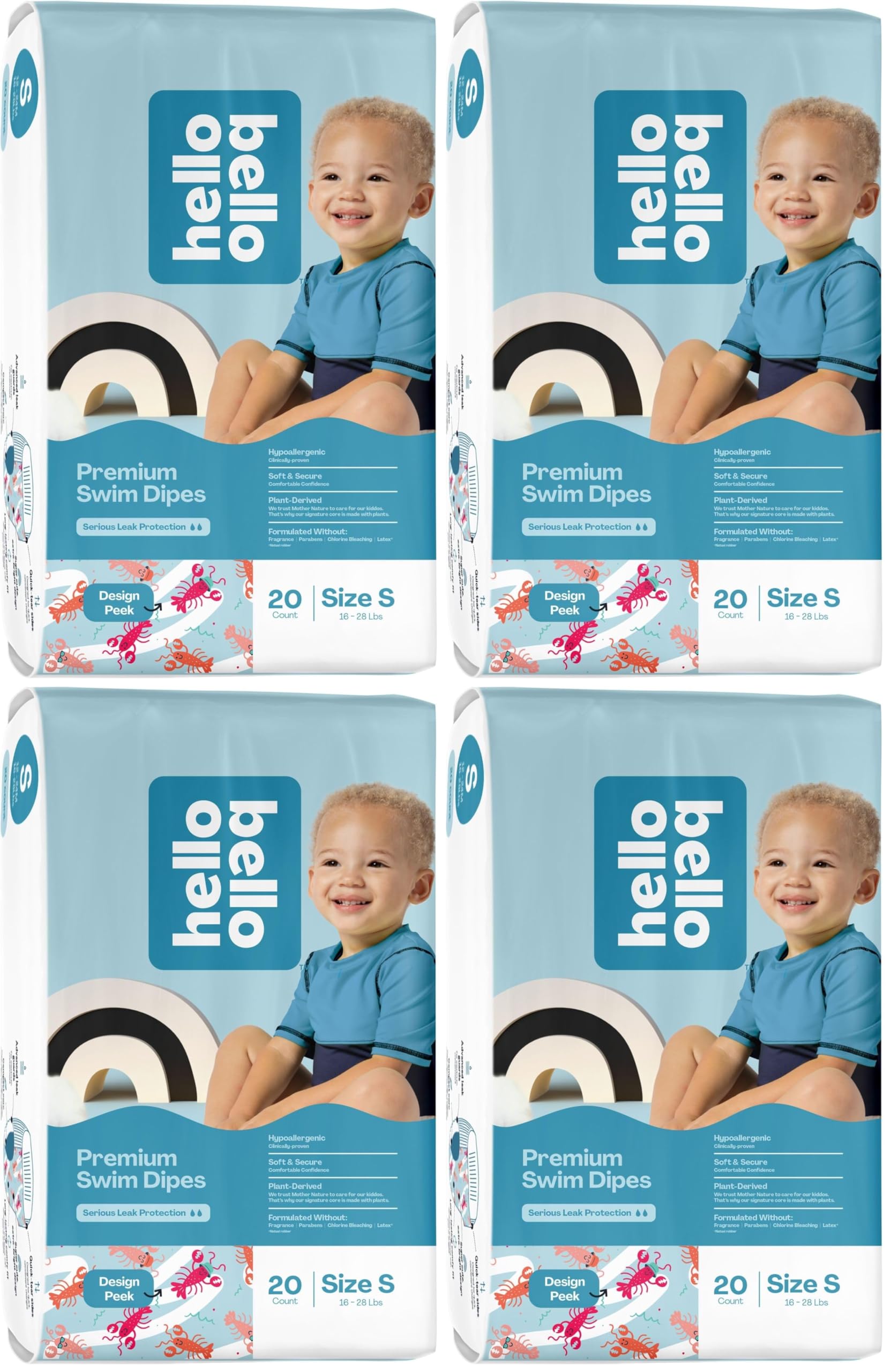 Hello Bello Premium Swim Diapers, Size S (16-28 lbs), Cute Extra-Bright Lobster Designs, 20 Count Jumbo (Pack of 4)