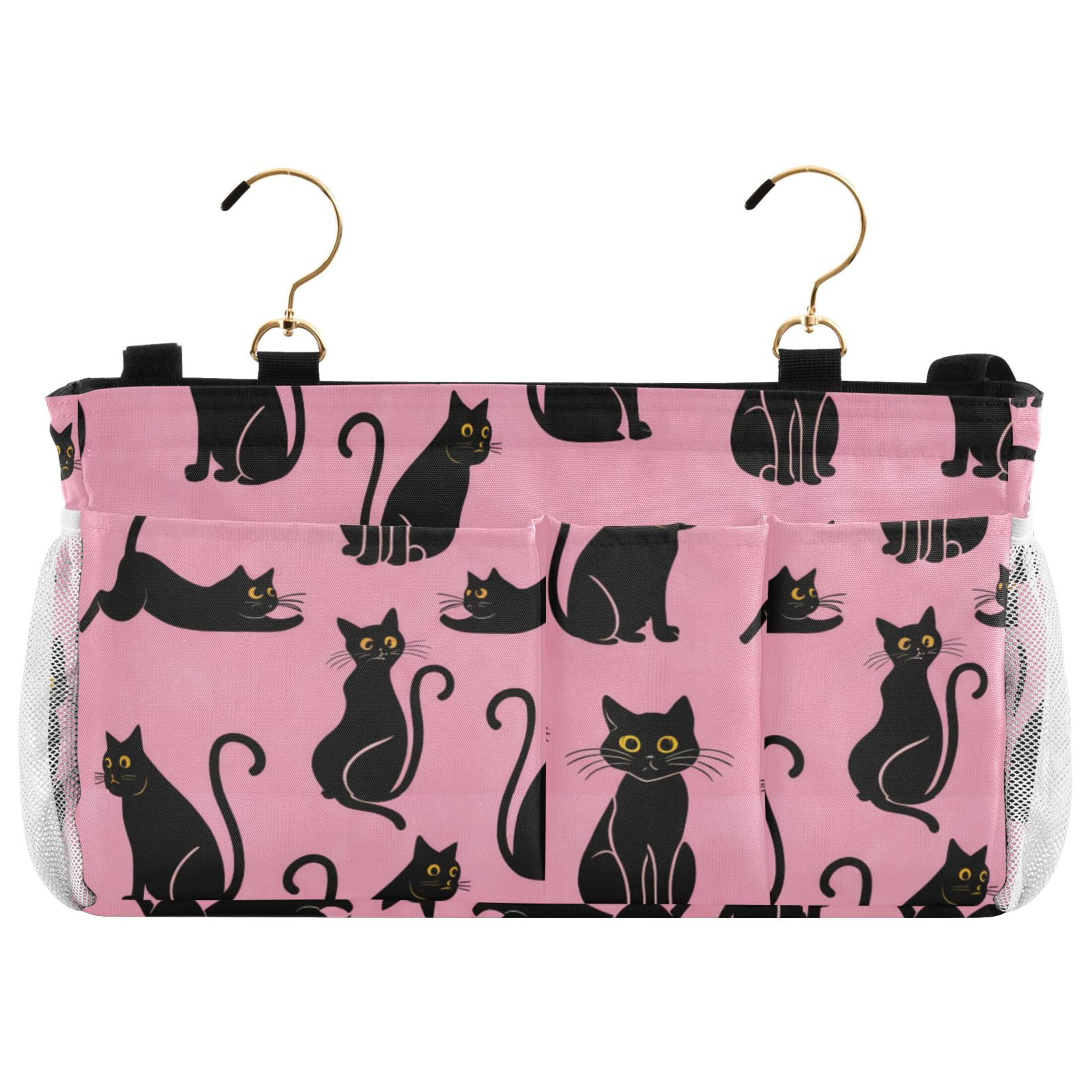 Burbuja Black Cat Bedside Caddy Hanging Storage Organizer with 2 Straps and Hooks for Home College Dorm Bunk Bed Hospital Bed Crib