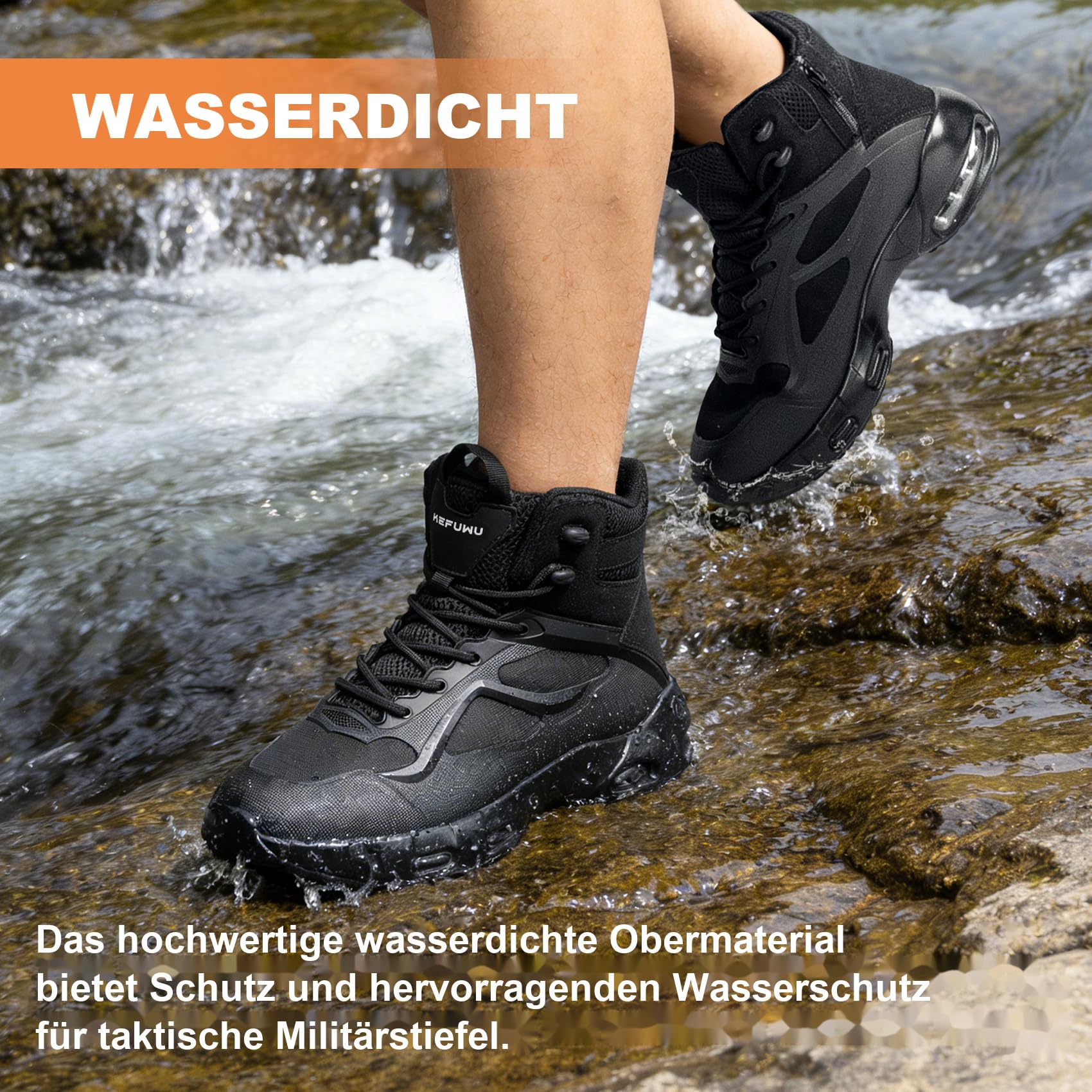 Militärische Taktikstiefel für Herren Wasserdichte rutschfeste Wander Arbeits und Kampfstiefel 6 Zoll mit Seitenreißverschluss und Dämpfung