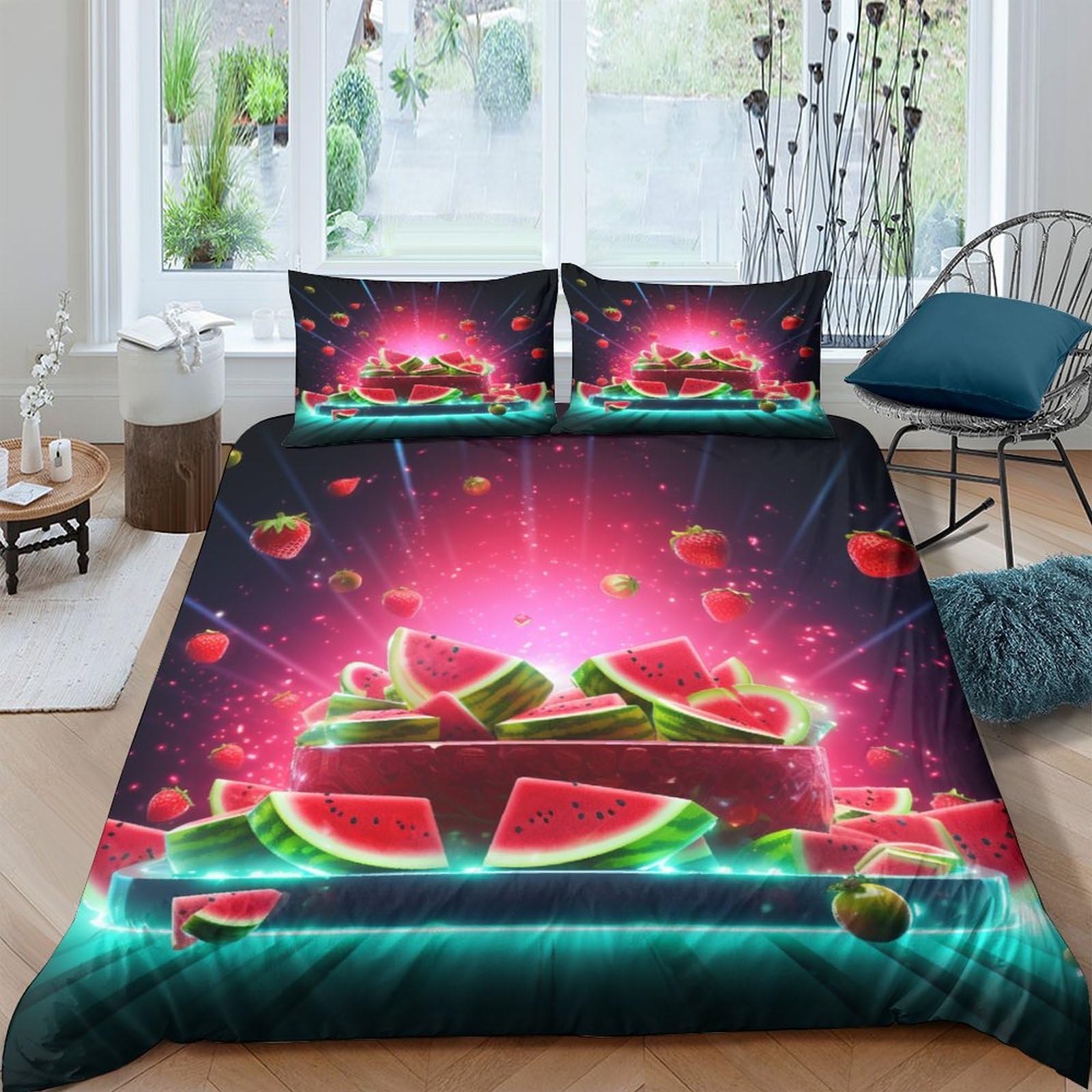 Fini la couette qui glisse avec notre parure melon d'eau zip