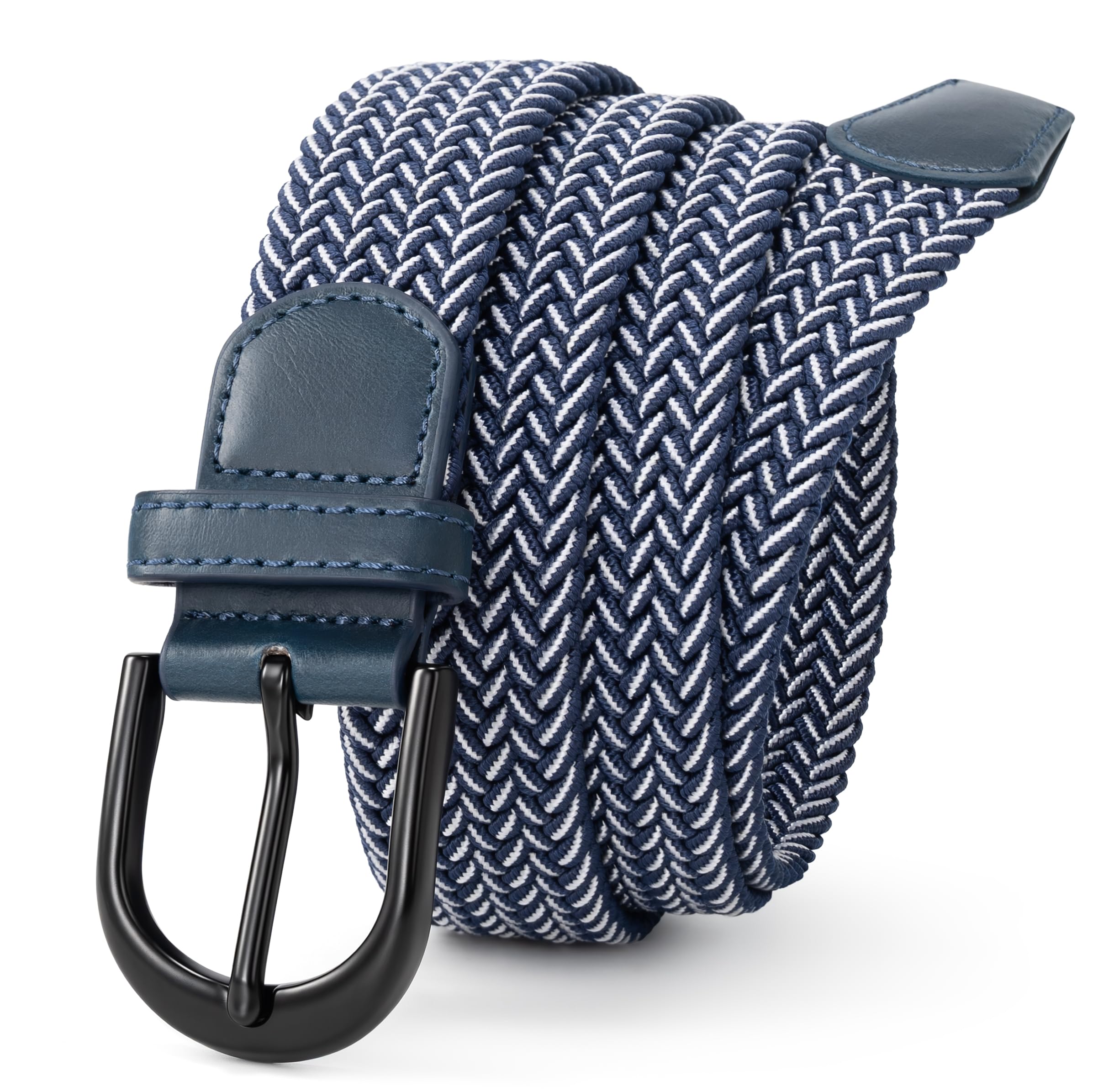 Mile High Life | Braided Stretch Elastic Belts | Pin Oval Solid Black Belt Buckle | PU Loop End Tip Men/Women/Junior Belt