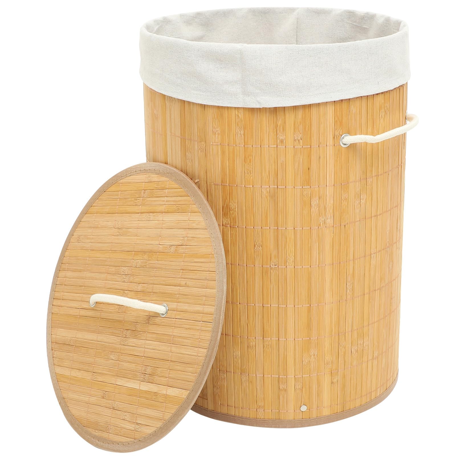 HEMOTON Cesta de ropa de bambú con tapa, cesta de almacenamiento, 35 x 35 x 50 cm, para baño o lavandería, diseño simple y elegante