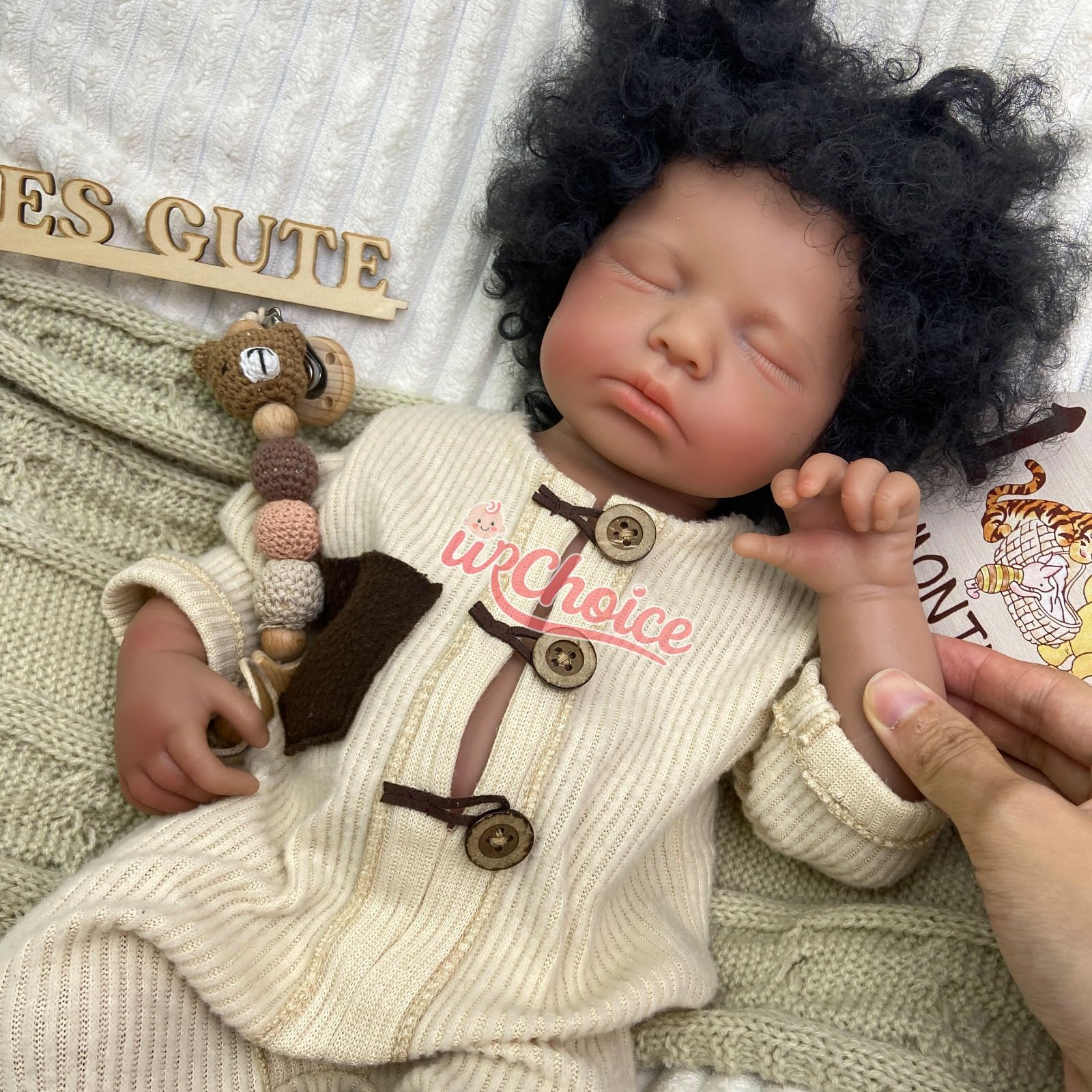 Muñeca Bebé Reborn Silicona 51 cm con Boca Abierta,Cabello implantado