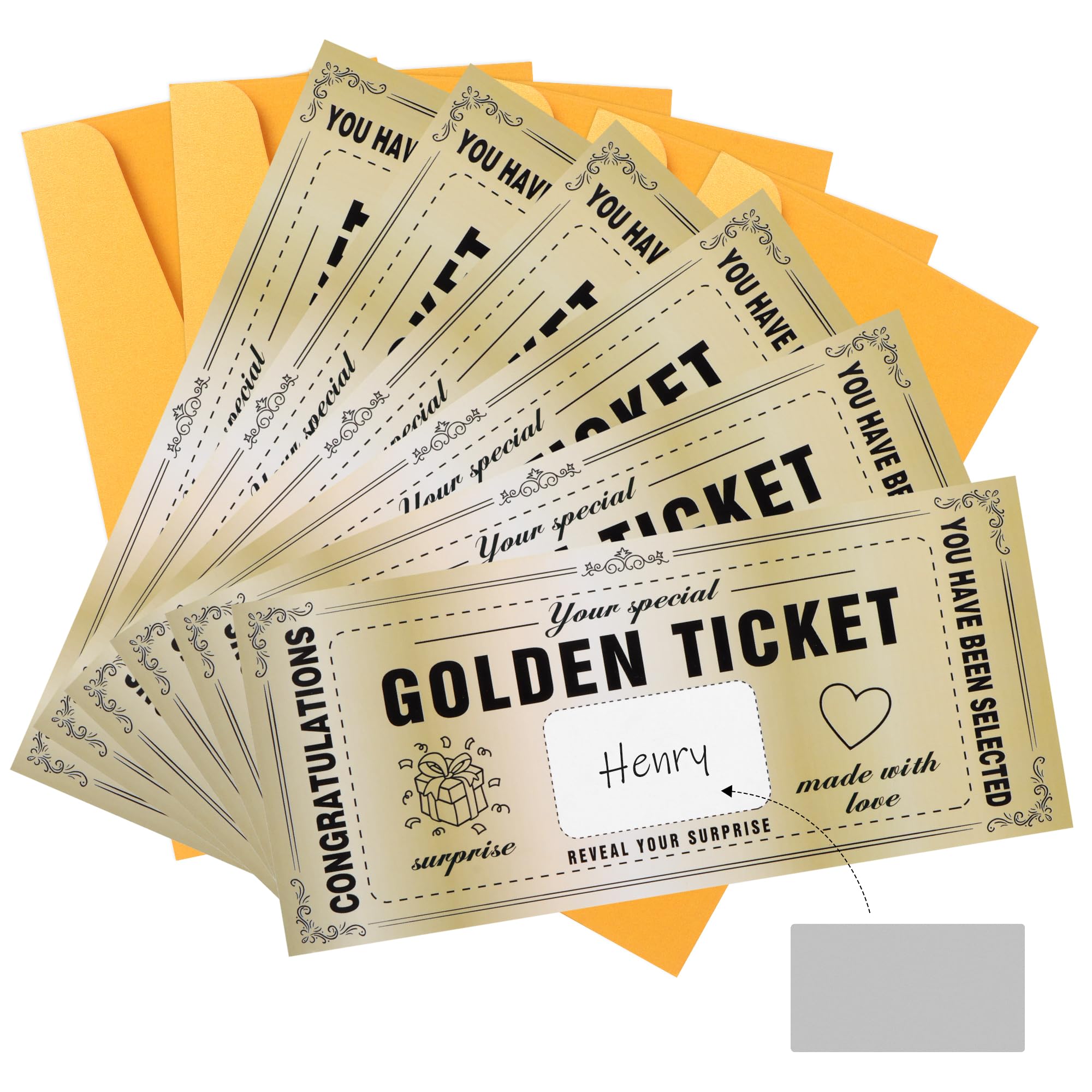 6PCS Holiday Scratch Card Reveal, Boarding Pass Scratch Card Surprise Holiday Reveal, Golden Ticket with Envelopes for Birthday Gift Concert Destination