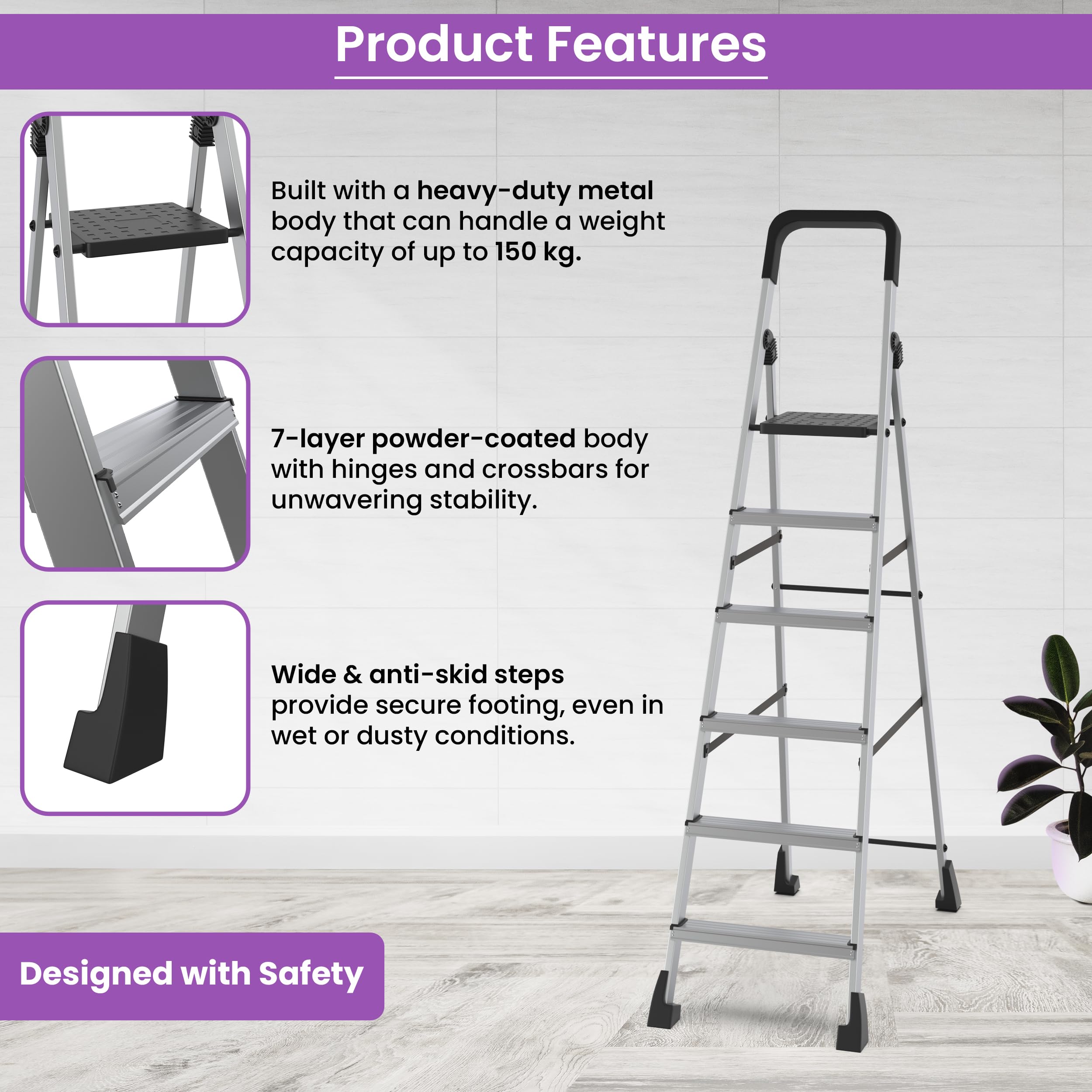 Asian Paints TruCare Ladder - 6 Steps, Foldable & Safe -2