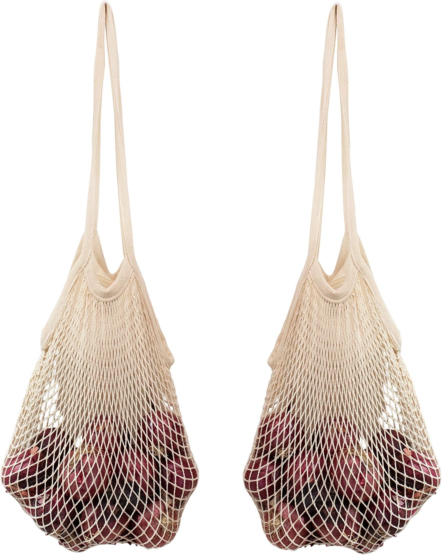 Cotton Mesh Onion Storage Bags - 100% Cotton, Reusable, and Washable Mesh Grocery Bags for Storing Garlic and Root Vegetables