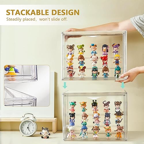 Miniatura 4 de Vitrina de acrílico para coleccionables, vitrina ajustable de 3 capas con puerta magnética, caja transparente apilable para figuras escaparate,
