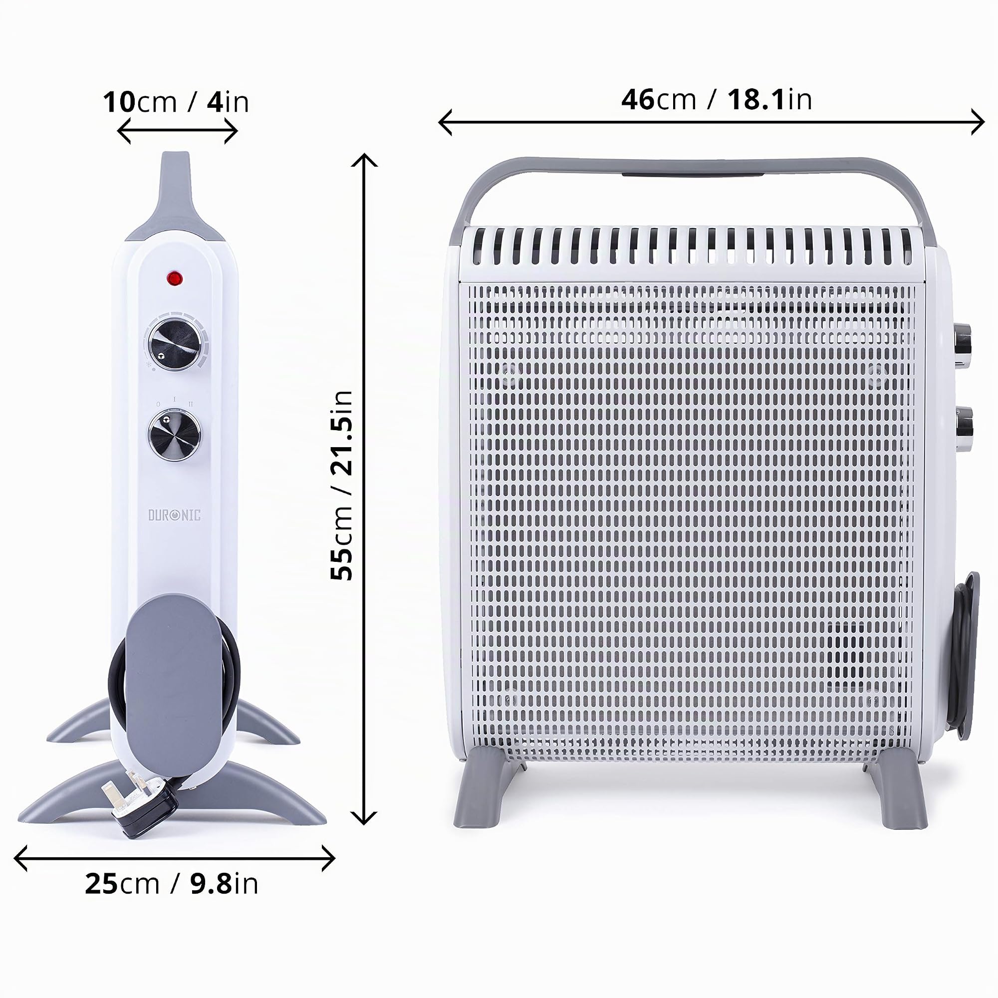 Duronic HV180 Stufa elettrica con pannelli in mica 1800W | Termoconvettore con termostato integrato, 2 funzioni di riscaldamento, Calorifero Micatermico, Radiante portatile leggero