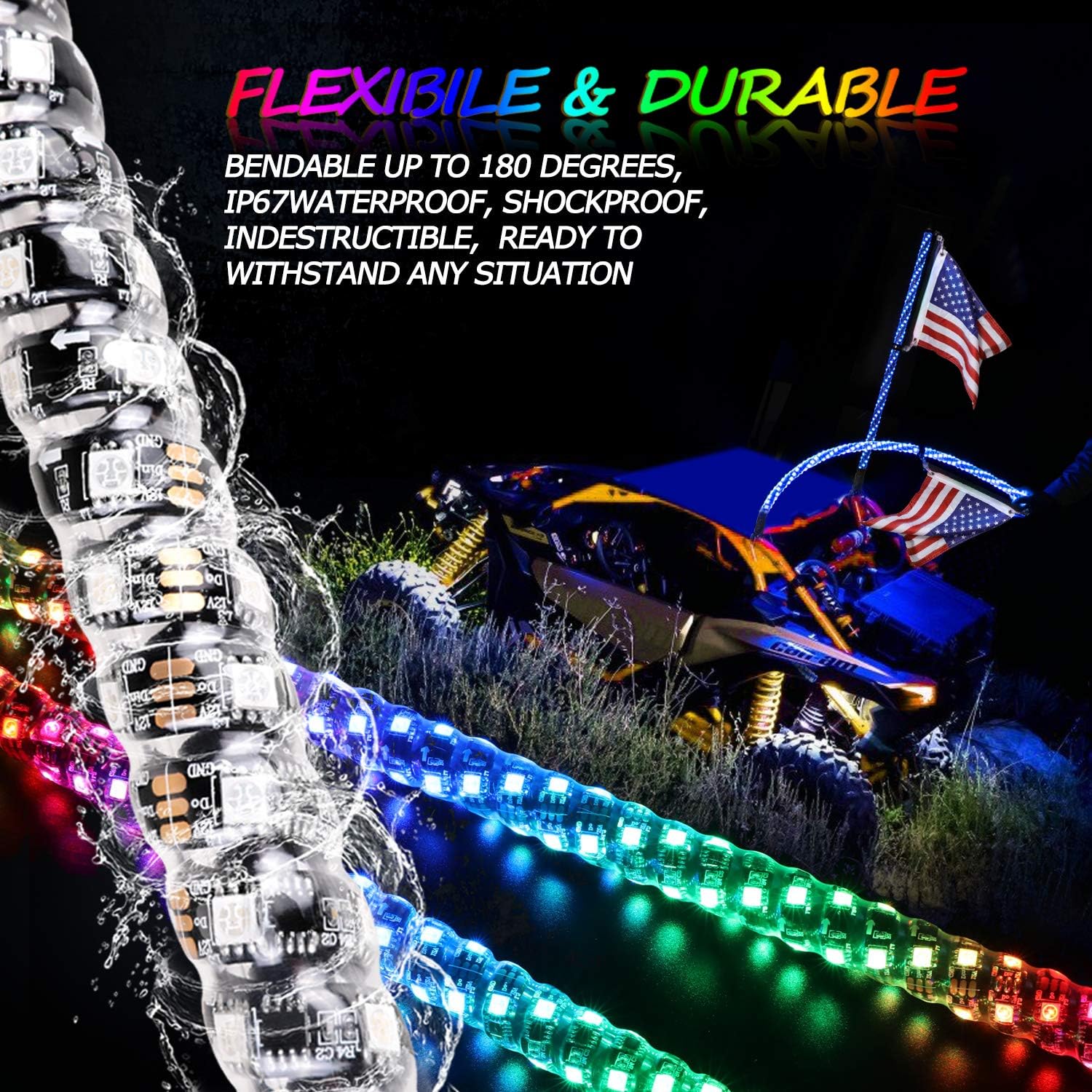 Niwaker 2Pcs 3ft LED Whip Lights with RF Remote Control 360° Spiral Lighted Whips RGB Dancing/Chasing Light Antenna LED Whips for ATV UTV RZR Polaris Off Road Truck Buggy Dune 4X4 SXS : Everything Else