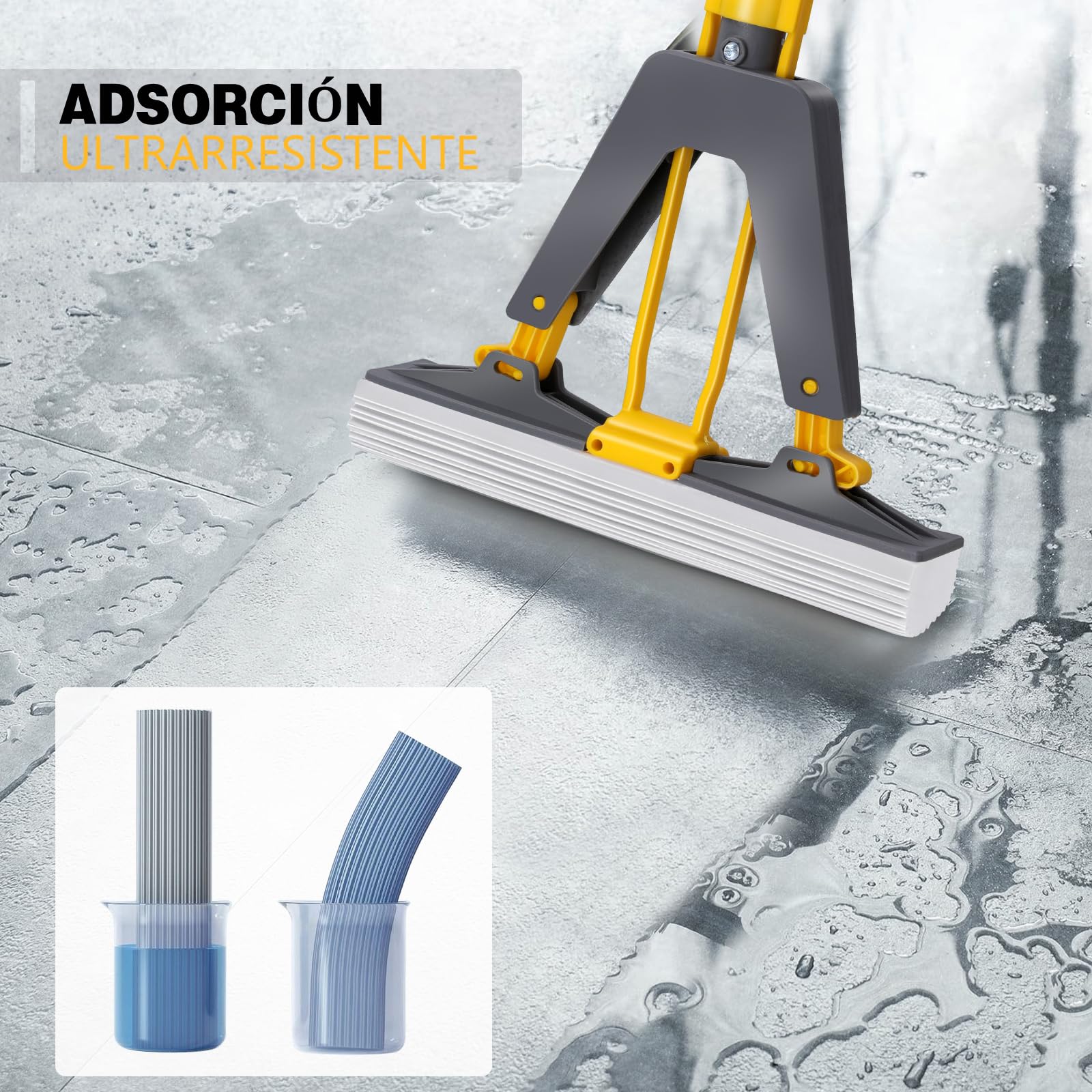 Masthome Fregona de Esponja con Mango de 130 cm, Fregona Absorbente con 3 Cabezas de Esponja, Esponja para Limpieza del Suelo, Mopa Fregona para Baldosas, Laminado, Limpieza de Suelos de Madera Dura — view 3