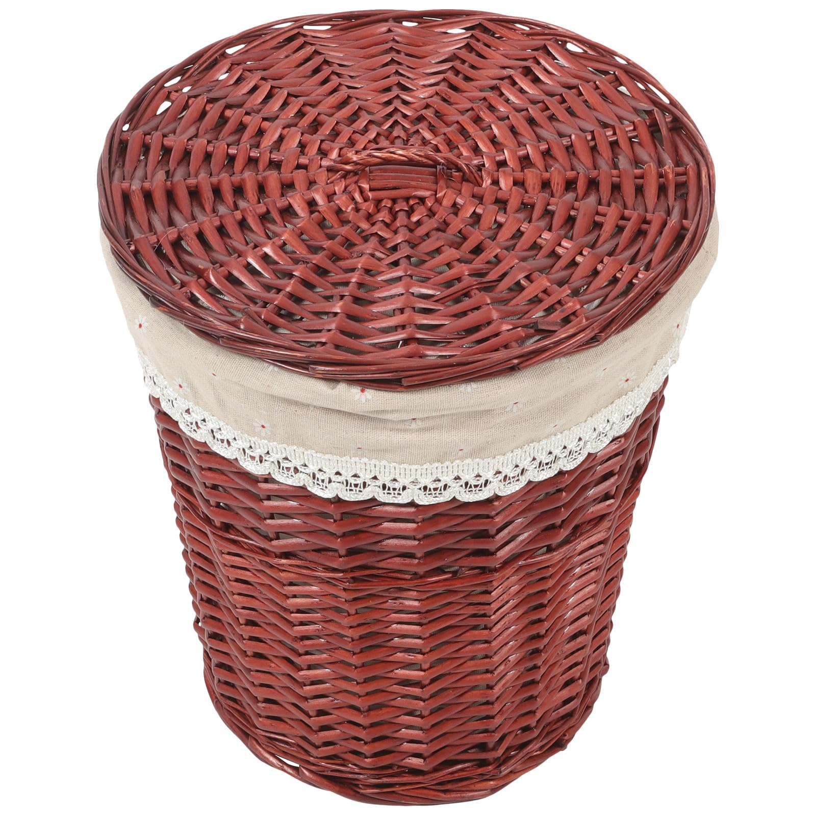 Marrón Cesta de Almacenamiento Tejida a Mano, Grande, Tapa