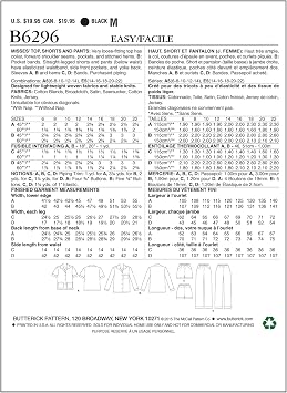 Butterick Patterns B6296 Misses' Top, Shorts & Pants, A5 (6-8-10-12-14)