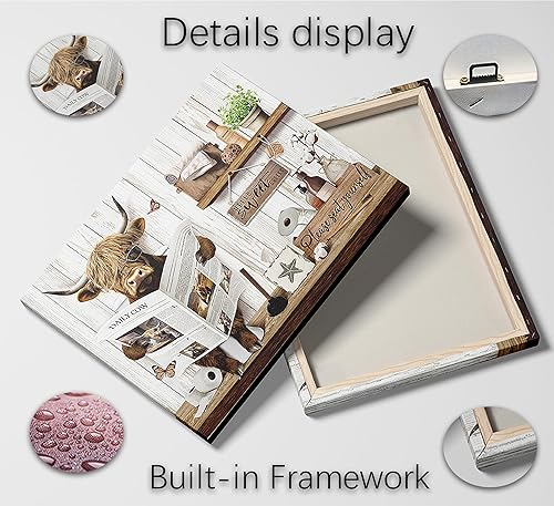 Miniatura 2 de Divertido arte de pared de baño de vaca de las tierras altas, rústico, color marrón, lindo animal, pintura, imagen, decoración de pared, ganado de