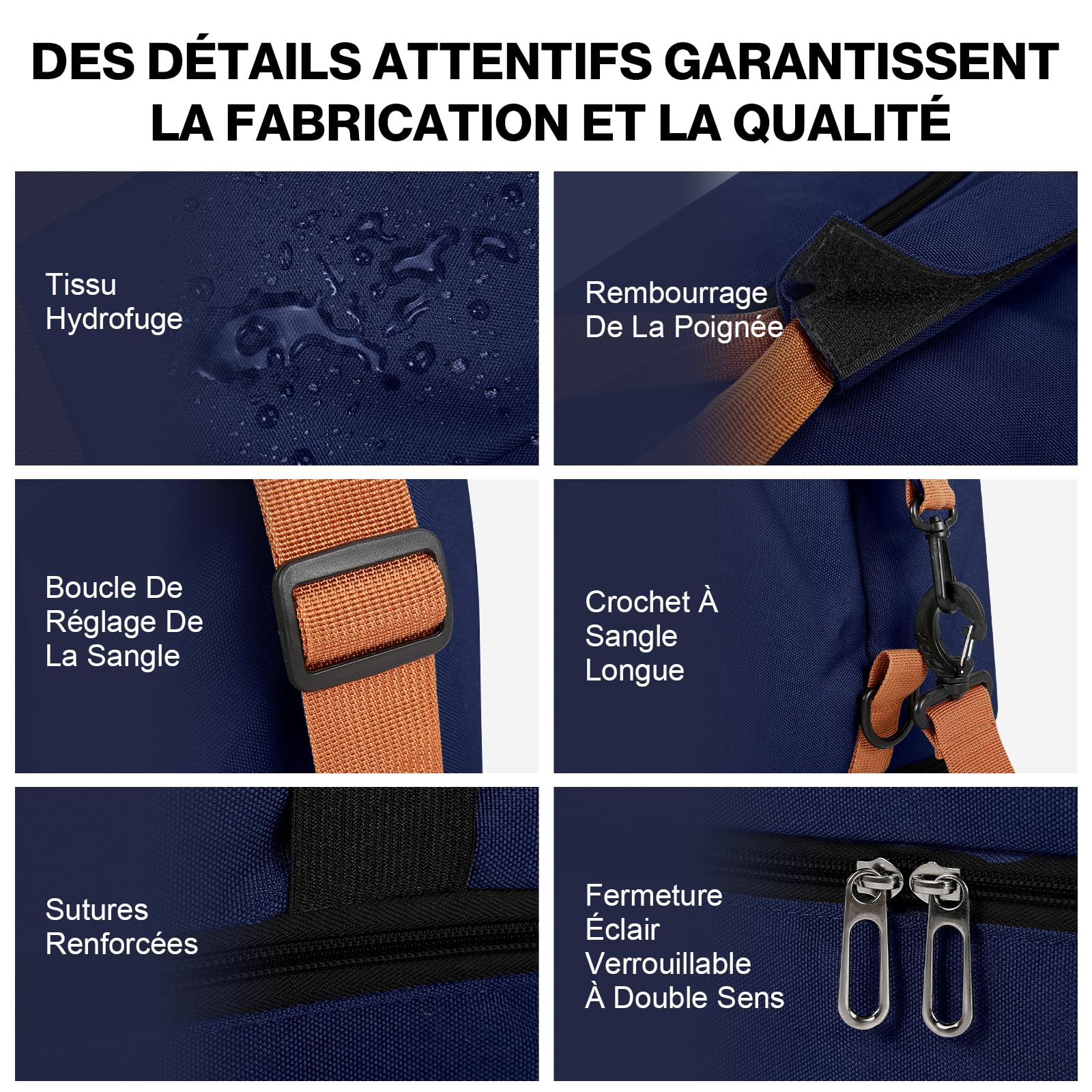 Sac de Weekend Homme Imperméable, 32,2 L, Sac de Sport de Voyage Homme Imperméable, Sacs de Week-End Grand avec Compartiment à Chaussures, Poche Humide, Sacs de Bagage pour Natation, Bleu