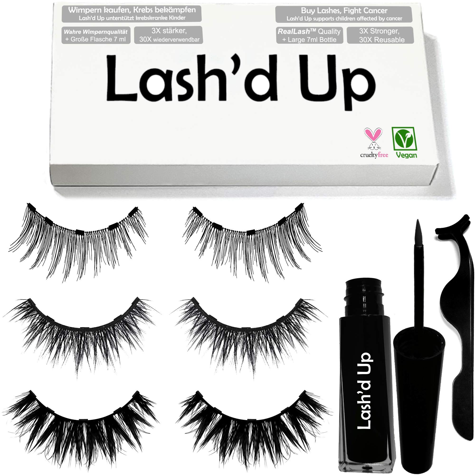 Lash’d Up ® Magnetic Eyeliner and Eyelashes Kit 3x Stronger 30x Reusable Vegan Cruelty-Free Real-Lash Quality ((3 Pairs) Daring Kit)