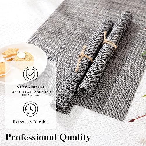 Miniatura 2 de SHACOS Juego de 4 manteles individuales de vinilo tejido, fáciles de limpiar, resistentes al calor, lavables, antideslizantes, para interiores y