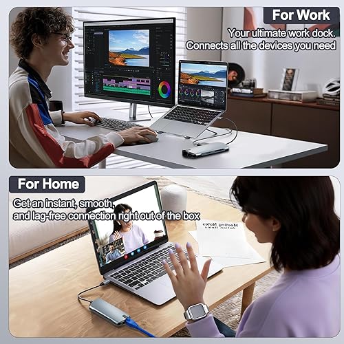 Miniatura 8 de Adaptador Ethernet de concentrador USB C 8 en 1 con HDMI 4K a 60Hz, carga PD de 100 W, 3 puertos USB 3.0, RJ45 de 1 Gbps, lector de tarjetas SD/TF,