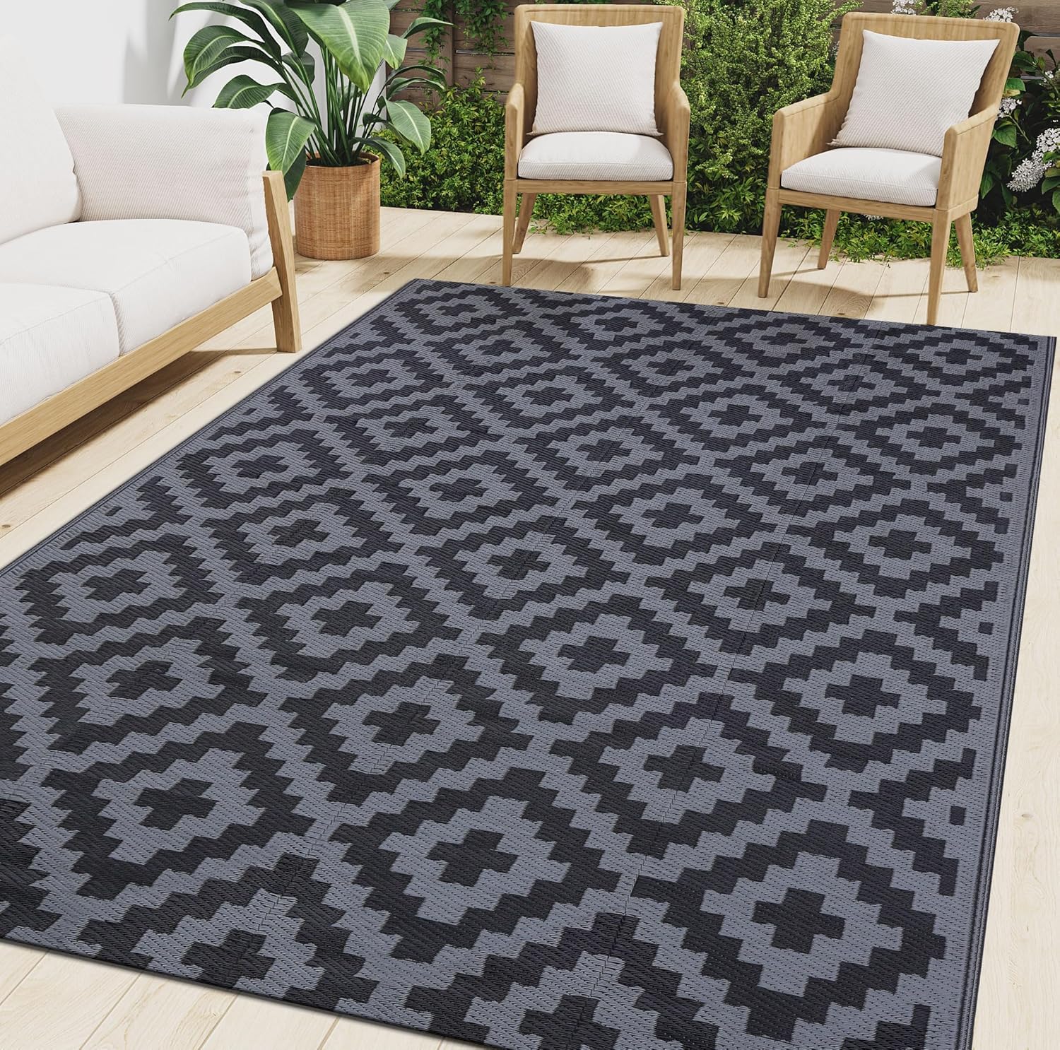 smiry Tappeto da esterno Tappetini da giardino impermeabili Resistente ai raggi UV Tappeto per patio all'aperto Tappetino con cannuccia in plastica reversibile per balcone, campeggio, picnic, giardino