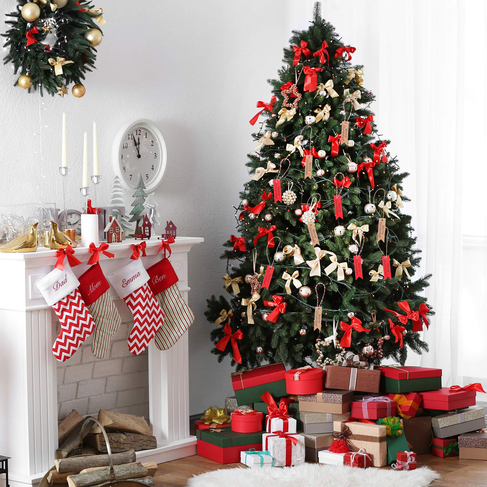 200 Stück Geschenkanhänger mit Aufschrift "Merry Christmas", Mini-Geschenkanhänger, Dekoration, Etiketten mit 180 m Bindfäden für Bastelarbeiten und Partys zu Hause (100 rot + 100 braun).